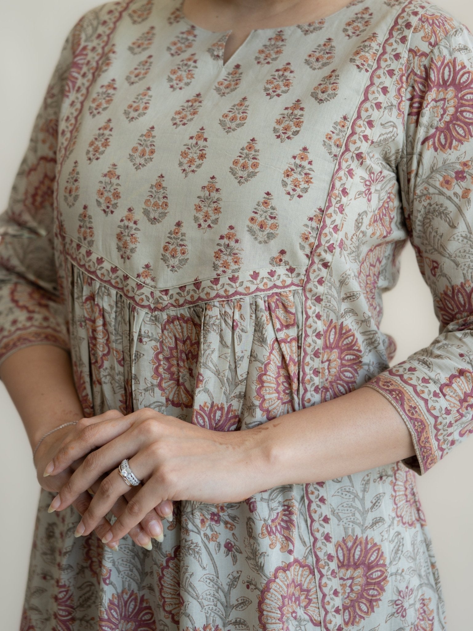 Neha Cotton Block Printed A - Line Suit Set - AINA