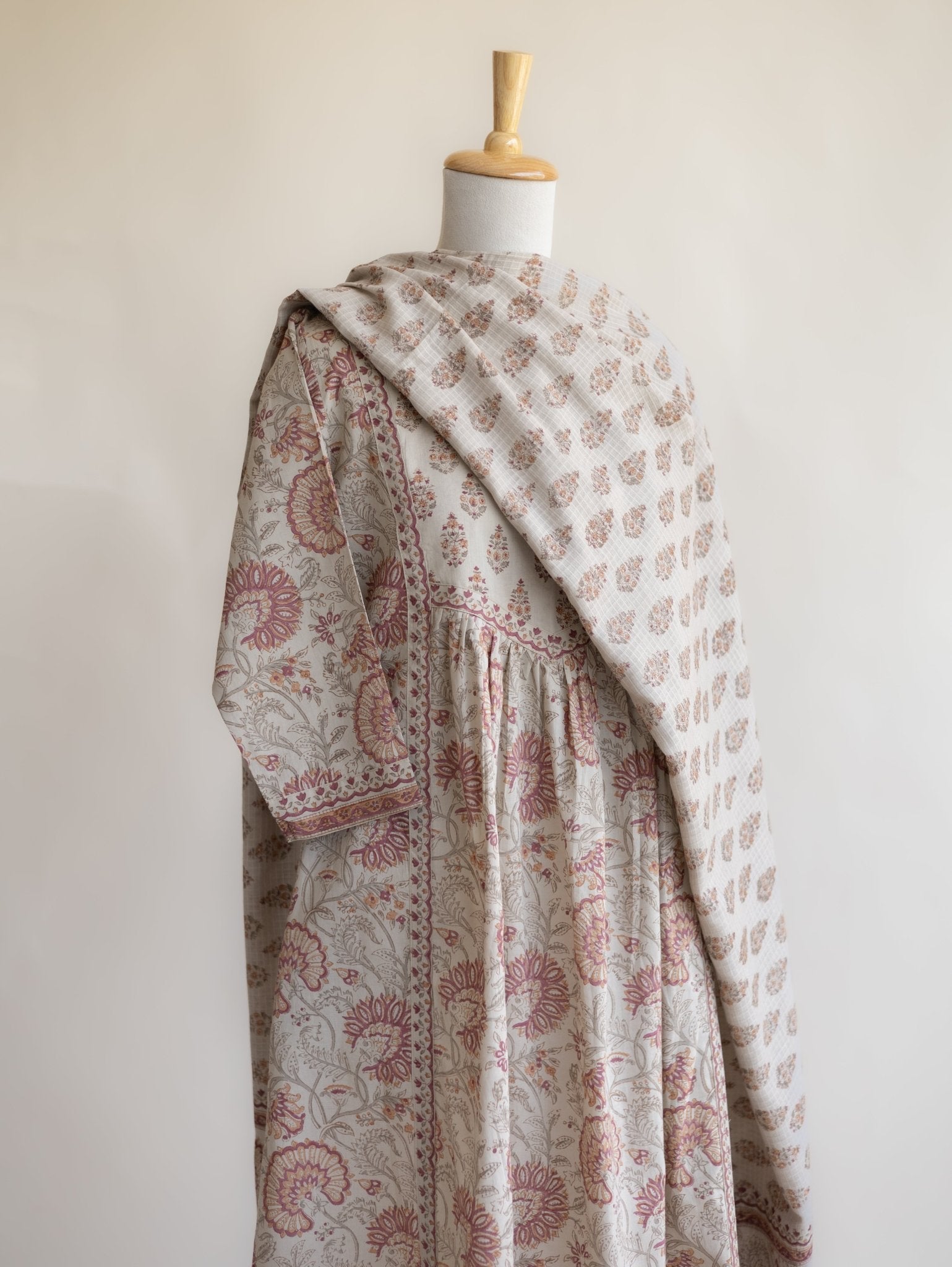 Neha Cotton Block Printed A - Line Suit Set - AINA