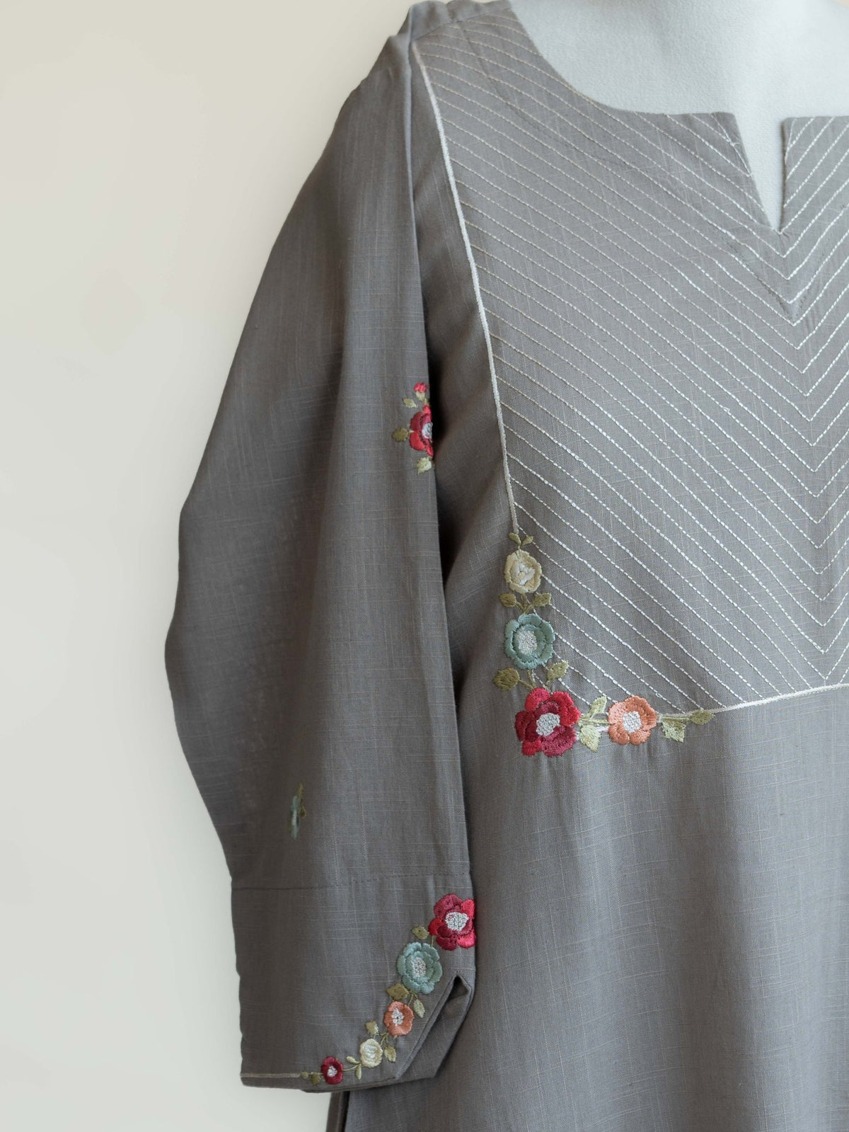 Nesara Cotton Embroidered A-Line Kurta - AINA