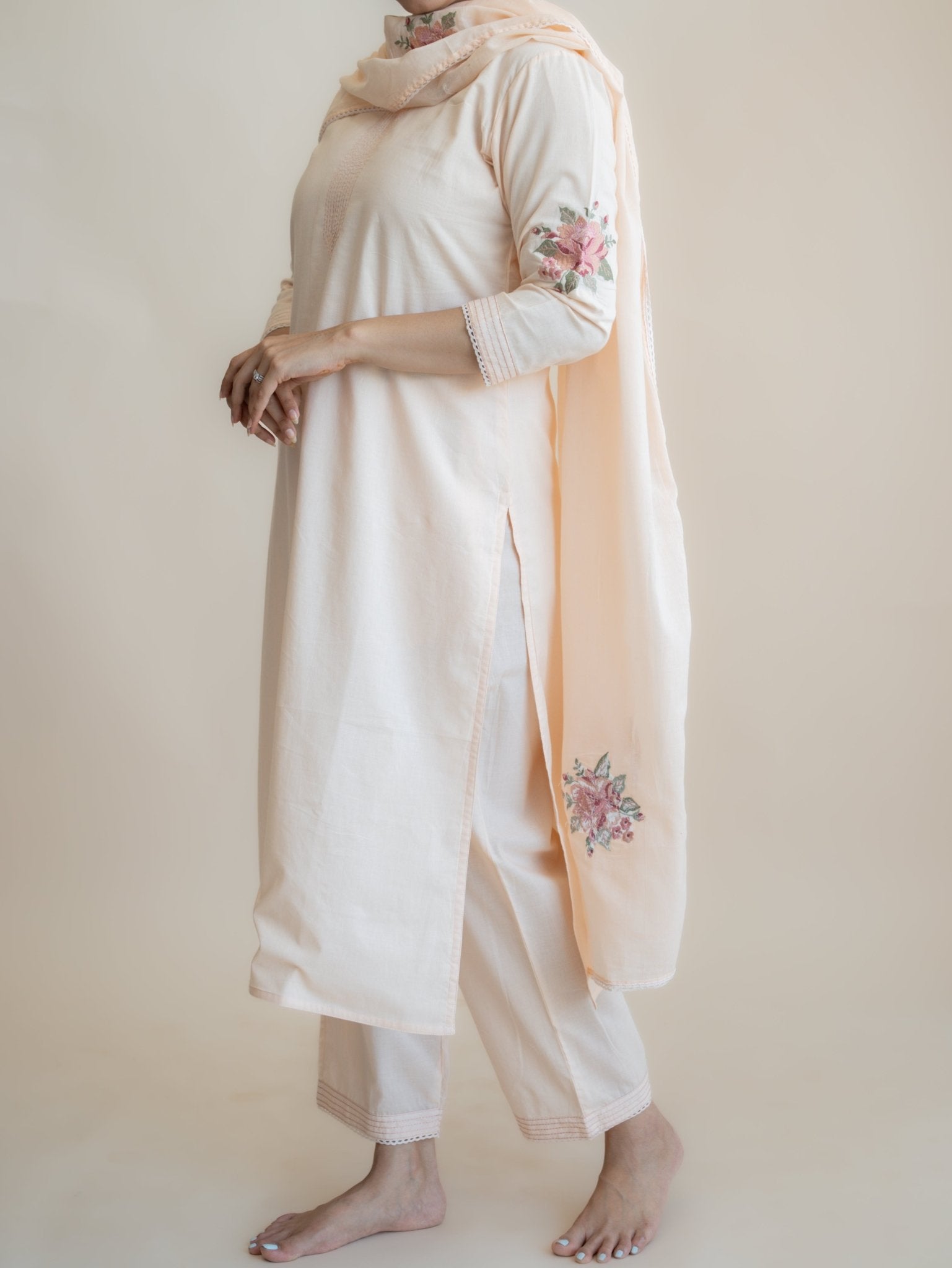 Neva Cotton Embroidered Straight Suit Set - AINA