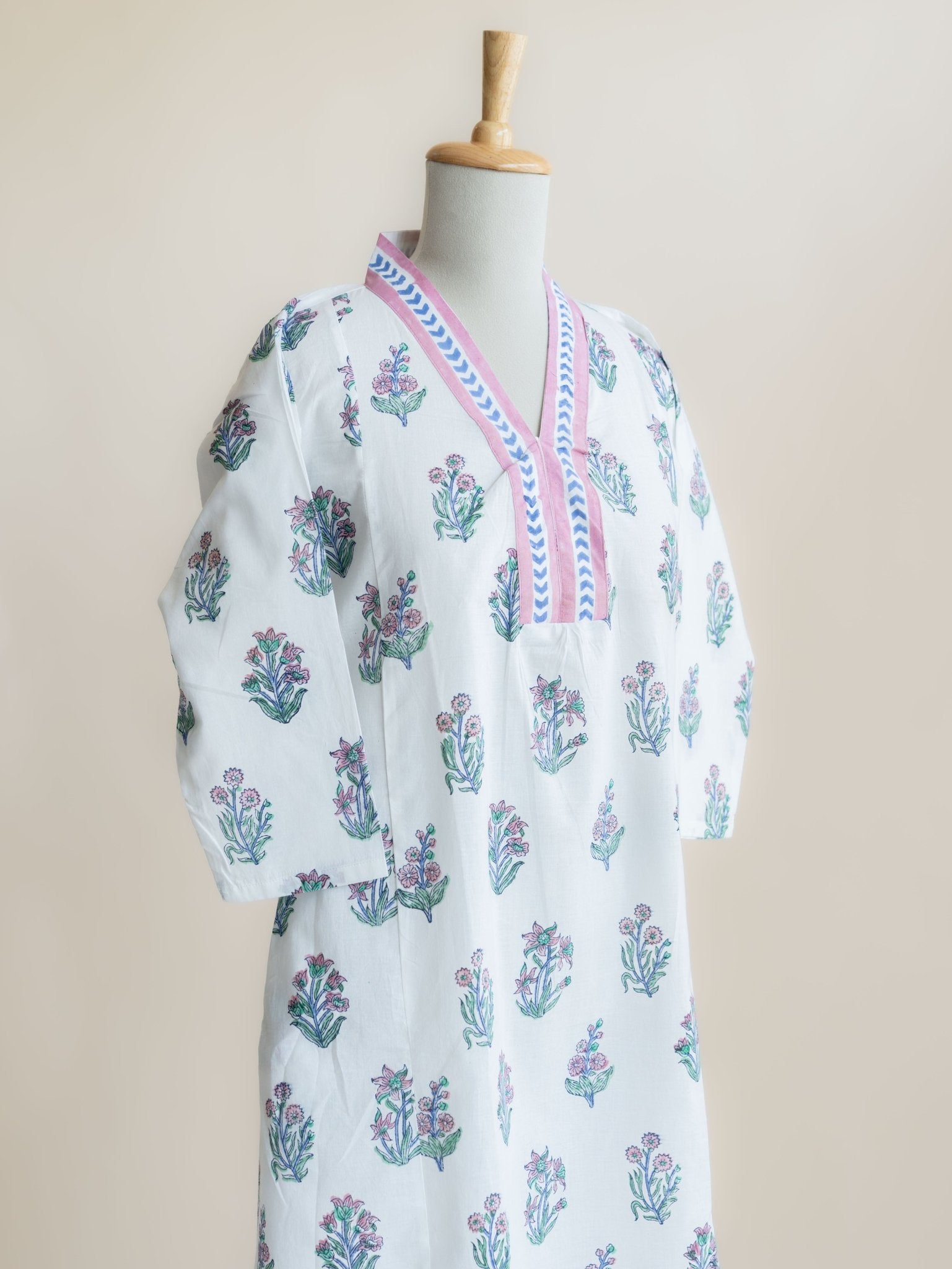 Nima Cotton Block Printed A - Line Kurta - AINA