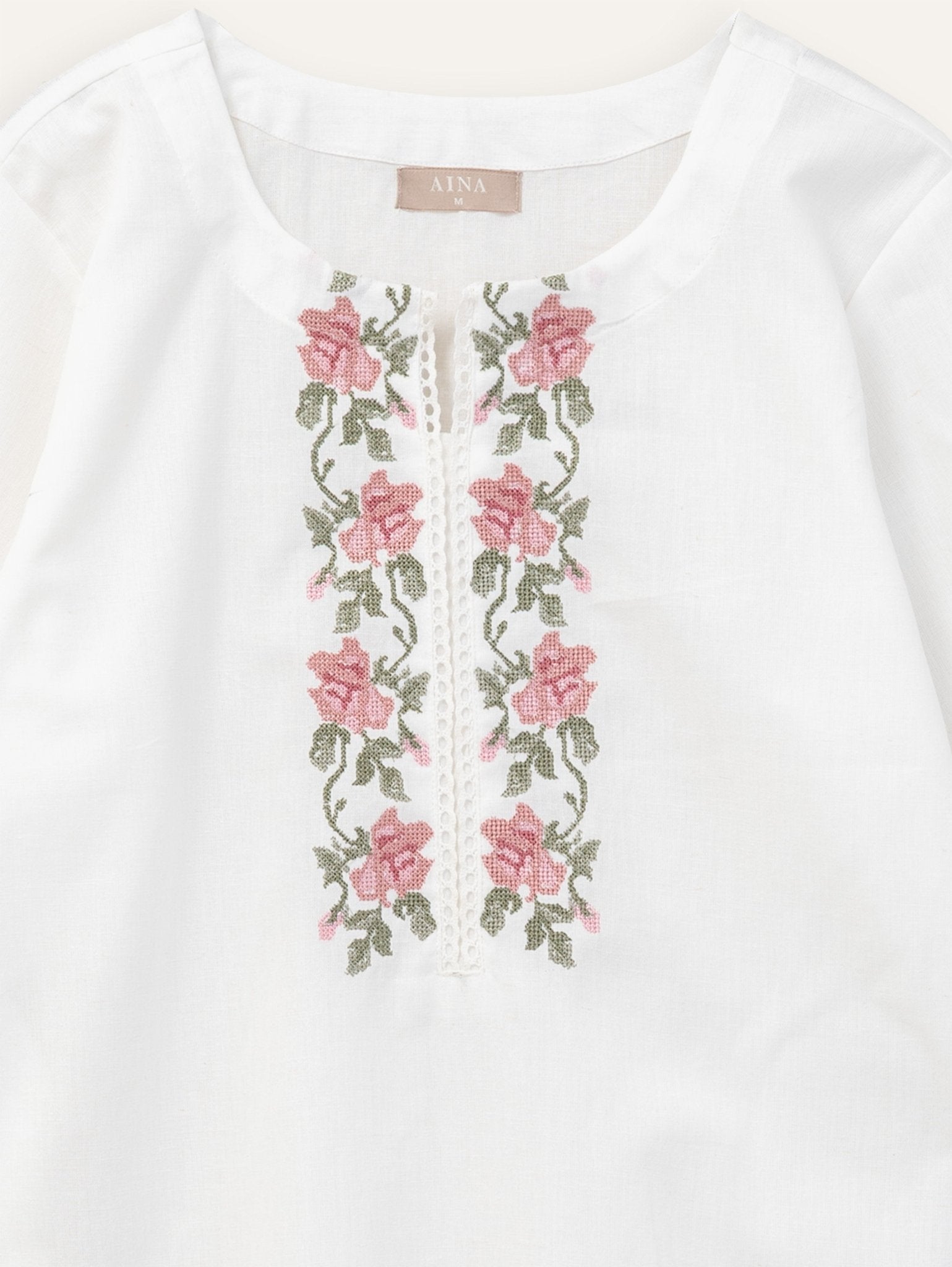 Nimah Cotton Flax Embroidered Straight Kurta - AINA