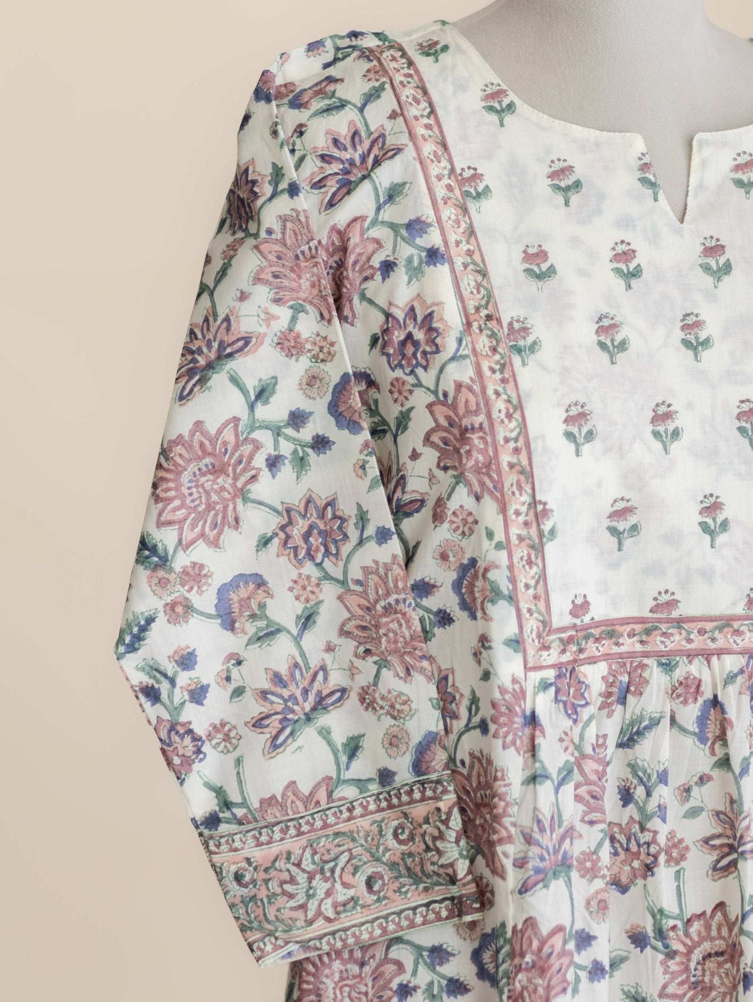 Nirvi Cotton Block Printed A-Line Kurta - AINA