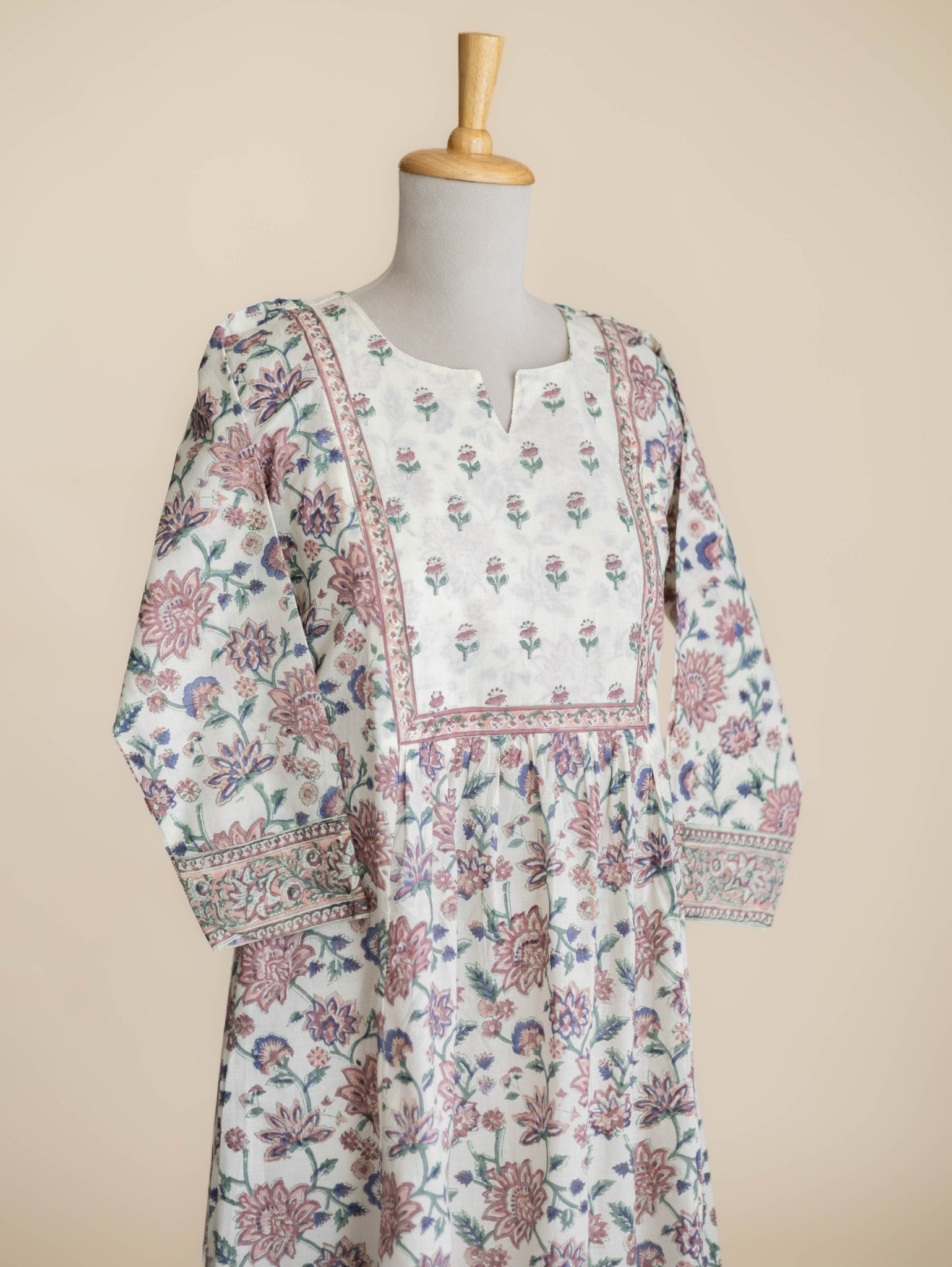 Nirvi Cotton Block Printed A-Line Kurta - AINA