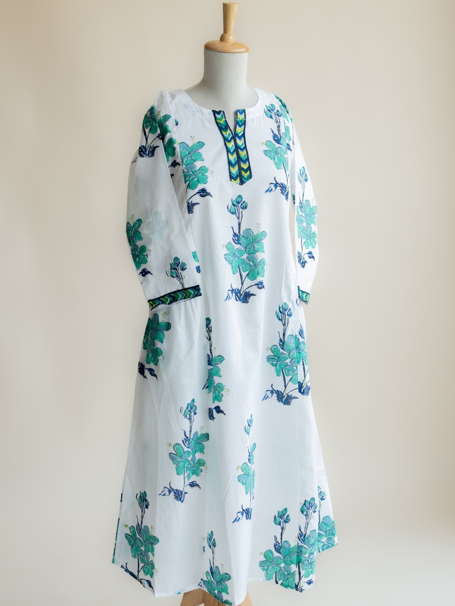 Nithya Cotton Block Printed A - Line Kurta - AINA