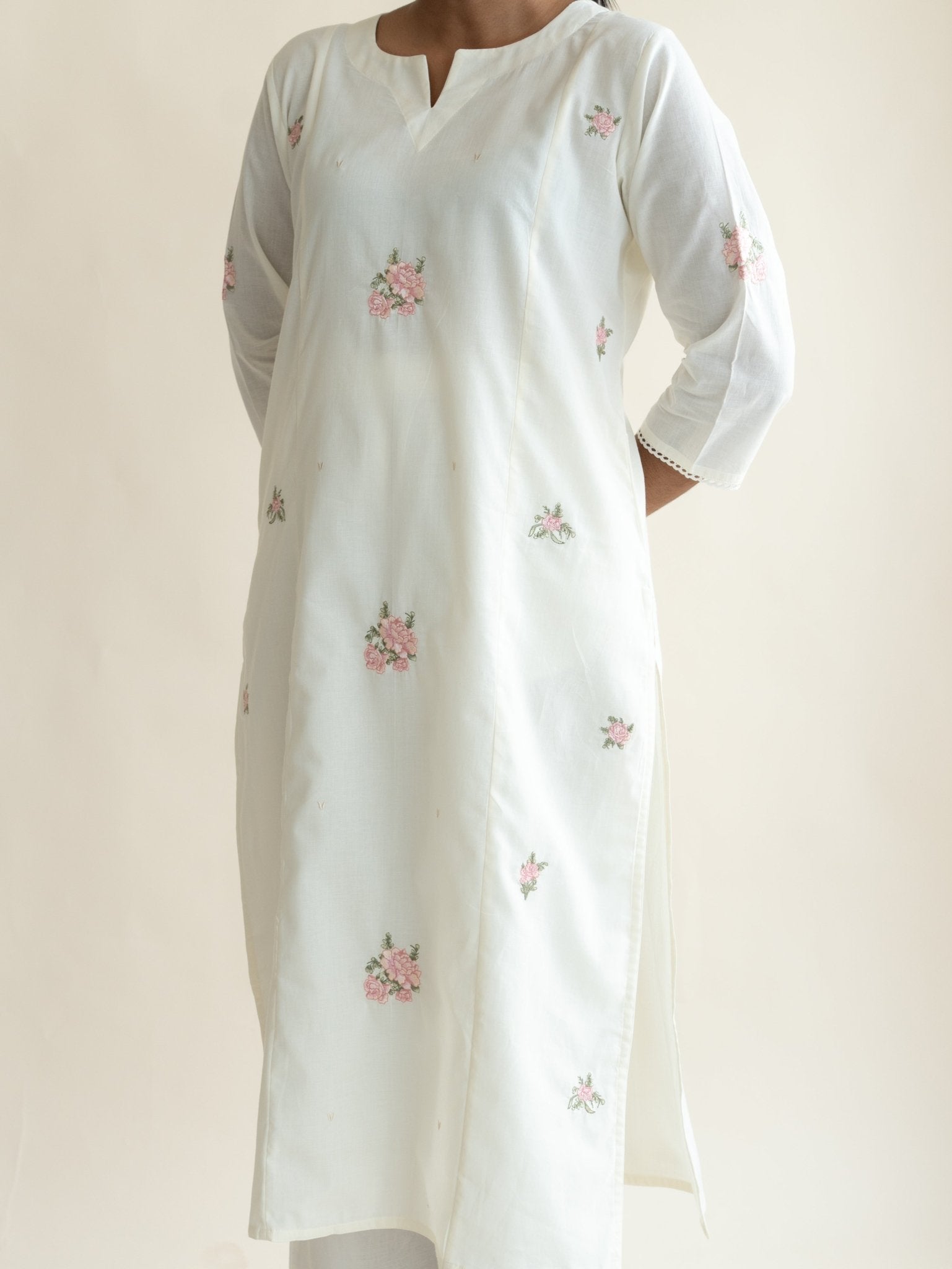 Nivya Cotton Embroidered Straight Kurta (With Lining) - AINA