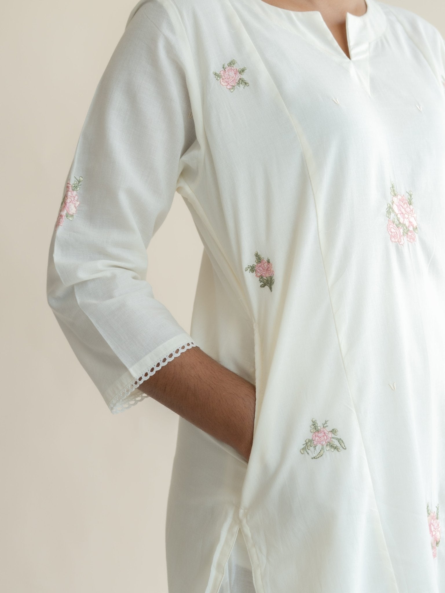Nivya Cotton Embroidered Straight Kurta (With Lining) - AINA