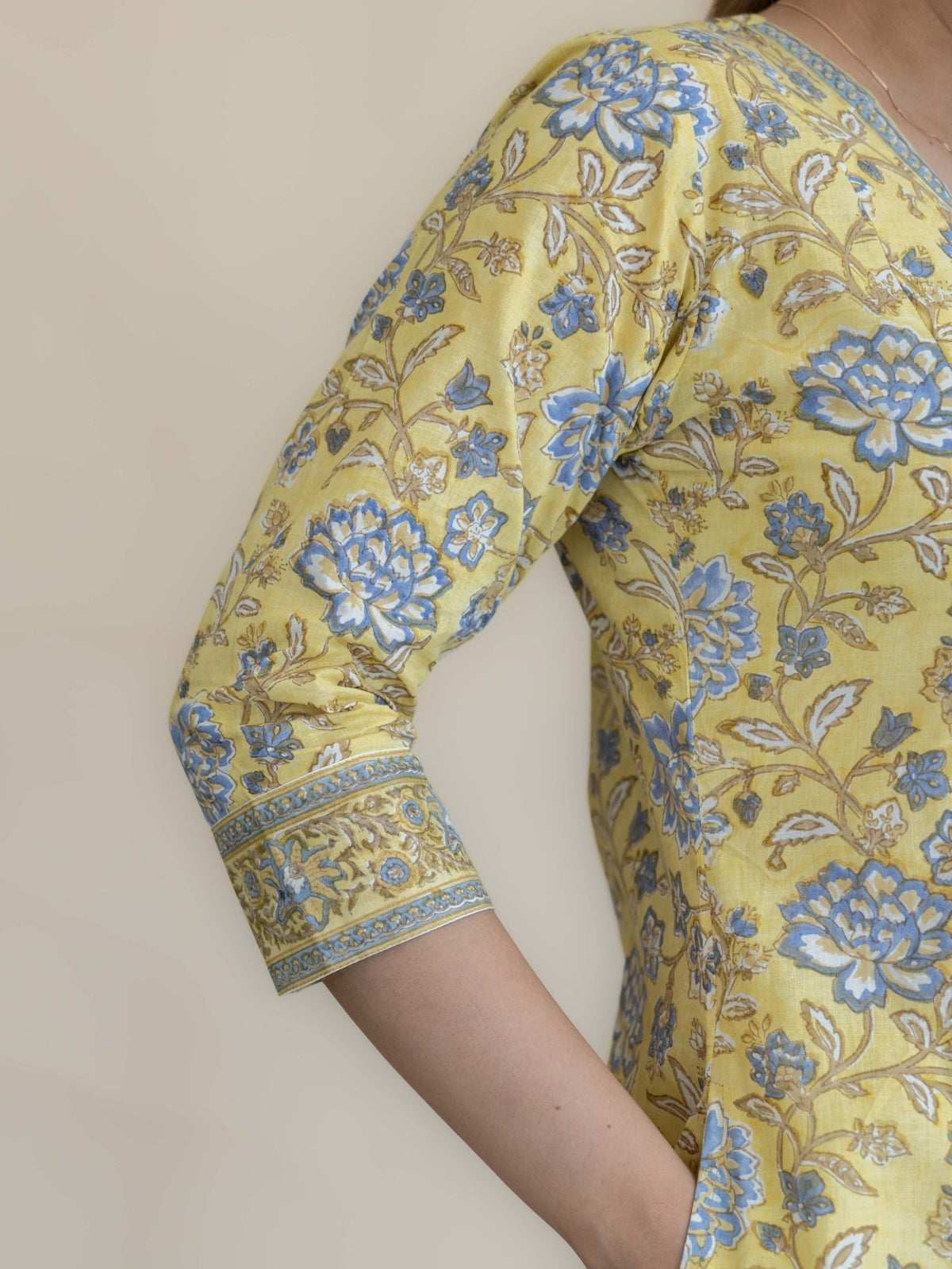 Niza Cotton Block Printed A-Line Suit Set - AINA