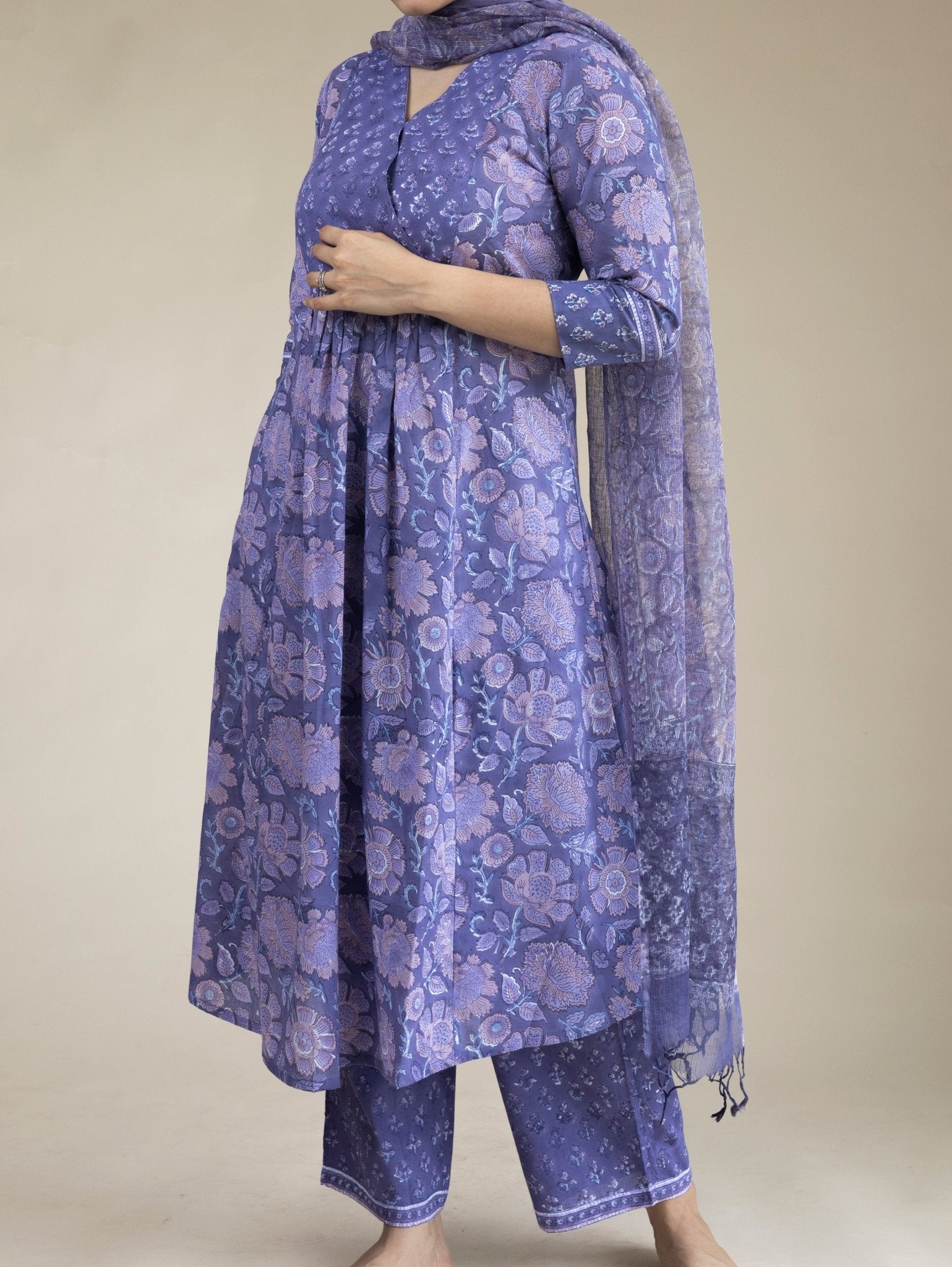 Nooha Cotton Block Printed A - Line Suit Set - AINA