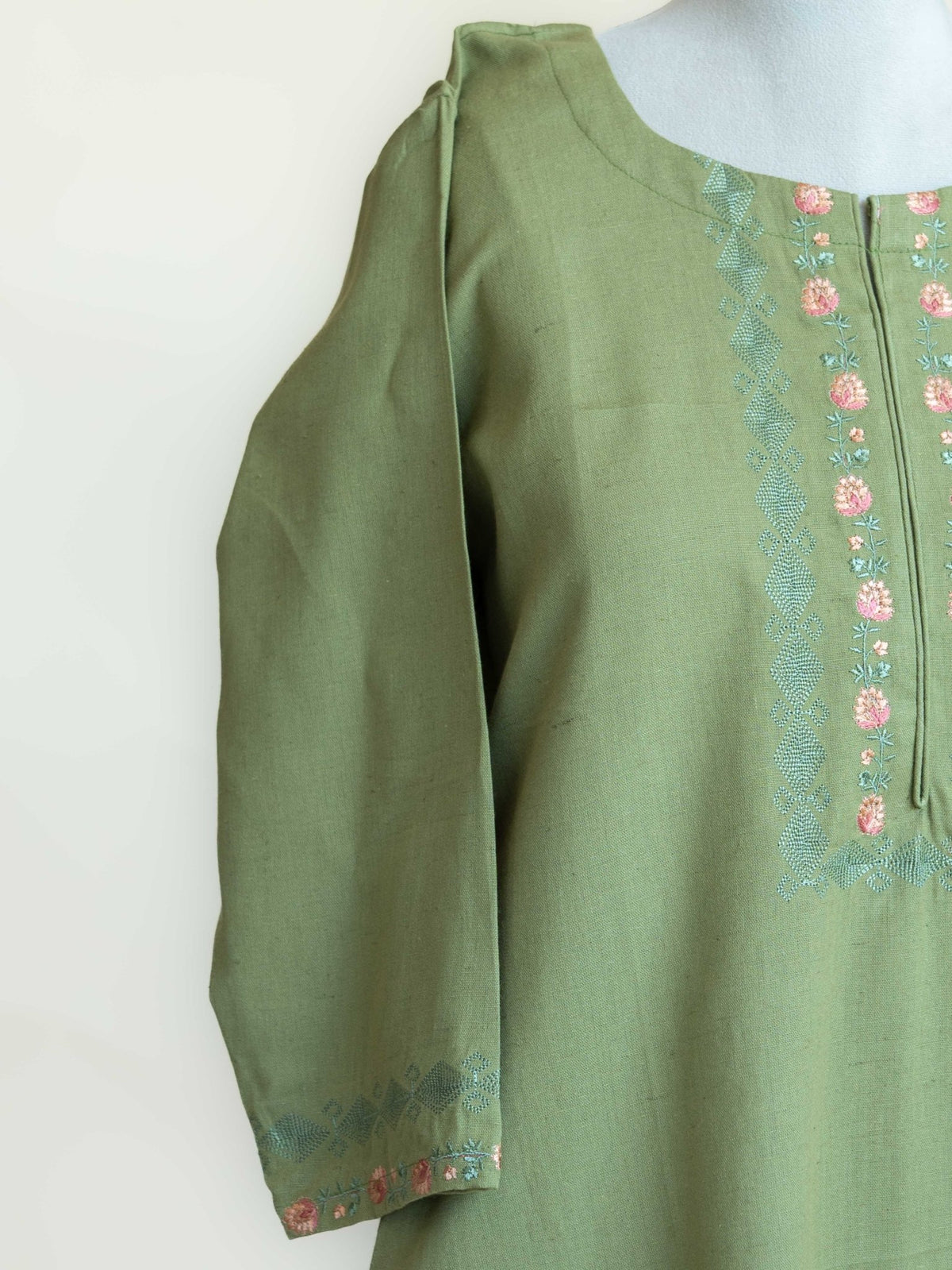Norah Cotton Flax Embroidered Straight Kurta - AINA
