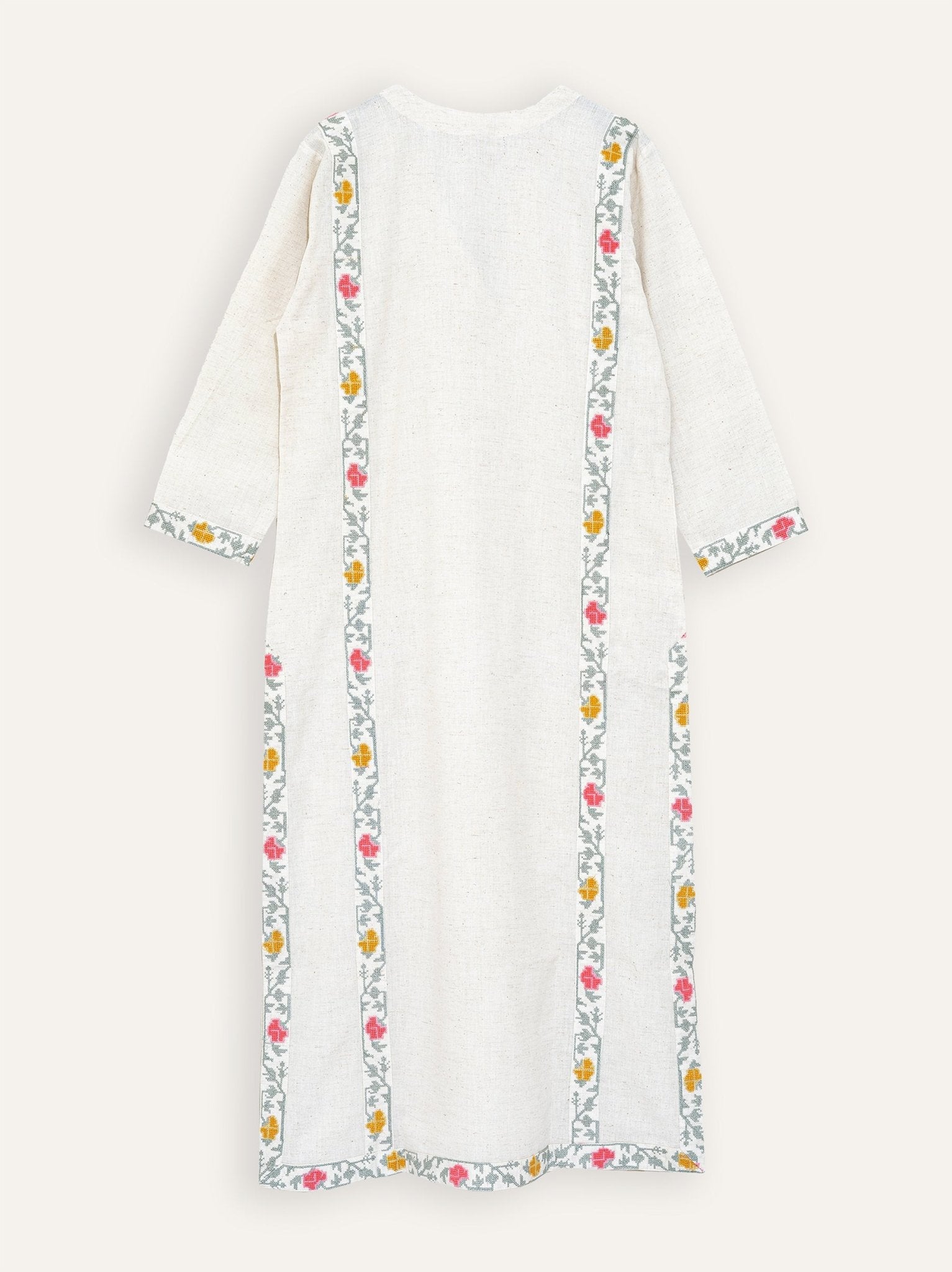Nouf Cotton Flax Embroidered Straight Kurta - AINA