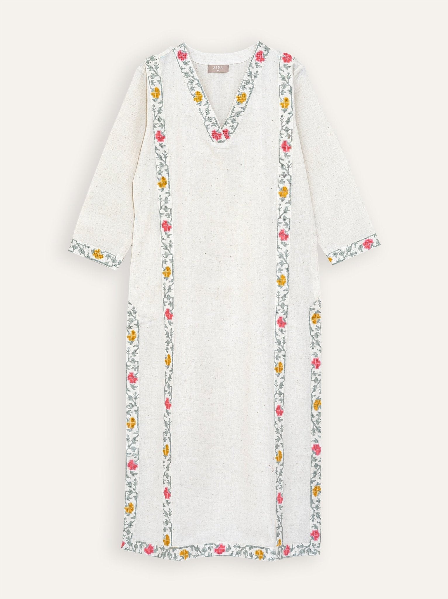 Nouf Cotton Flax Embroidered Straight Kurta - AINA