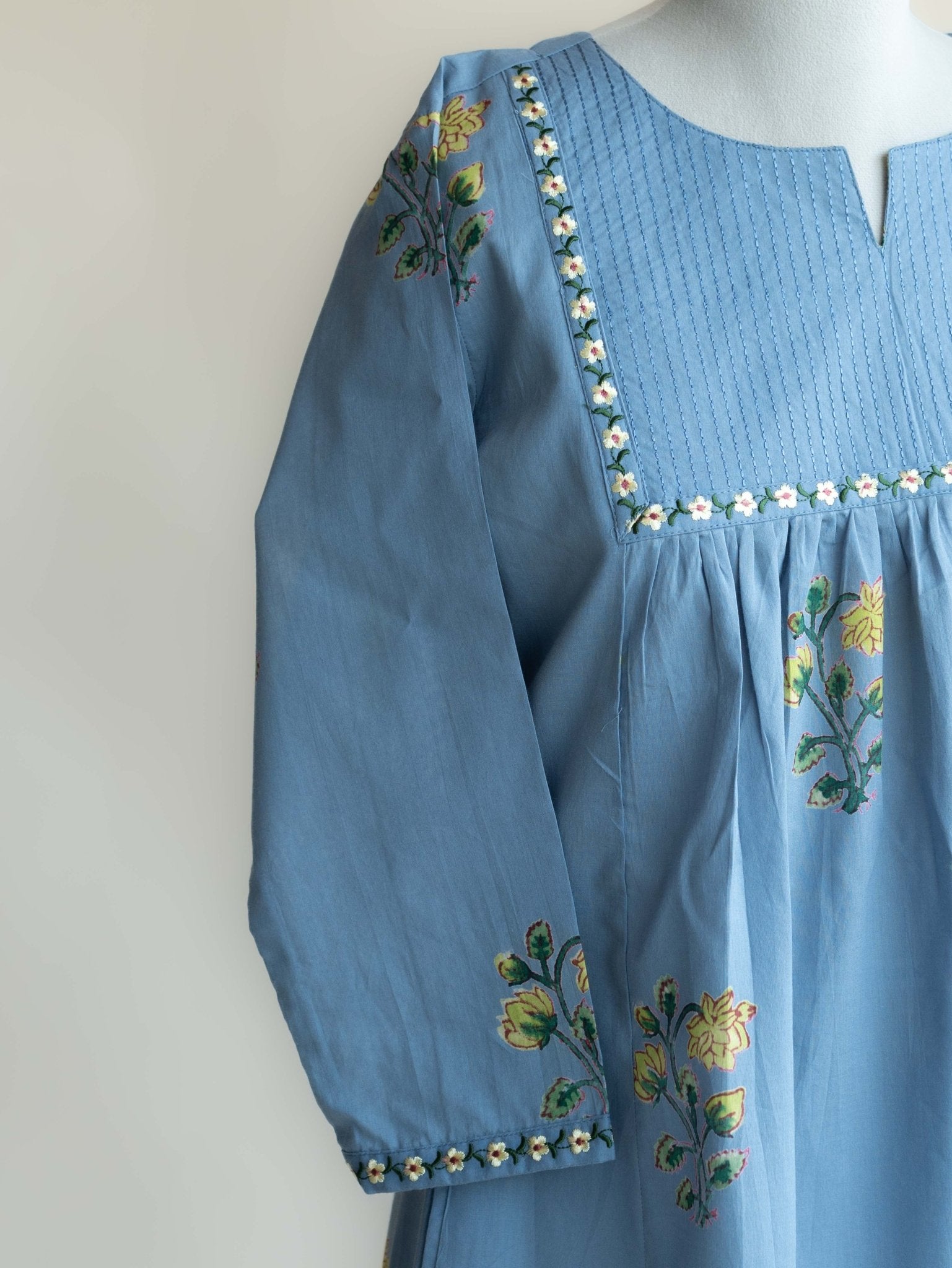 Nritya Cotton Block Printed Embroidered A - Line Kurta - AINA