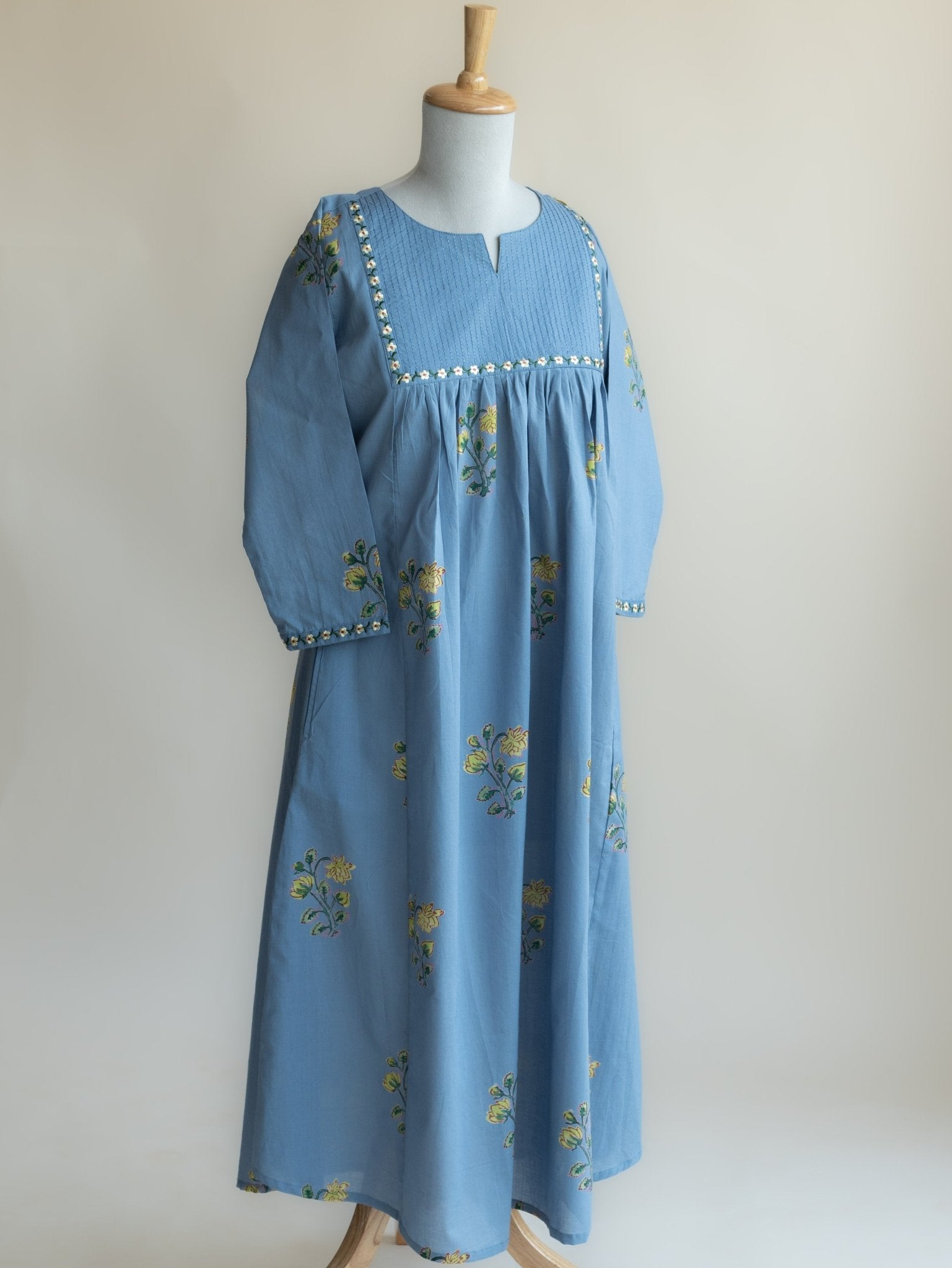 Nritya Cotton Block Printed Embroidered A - Line Kurta - AINA