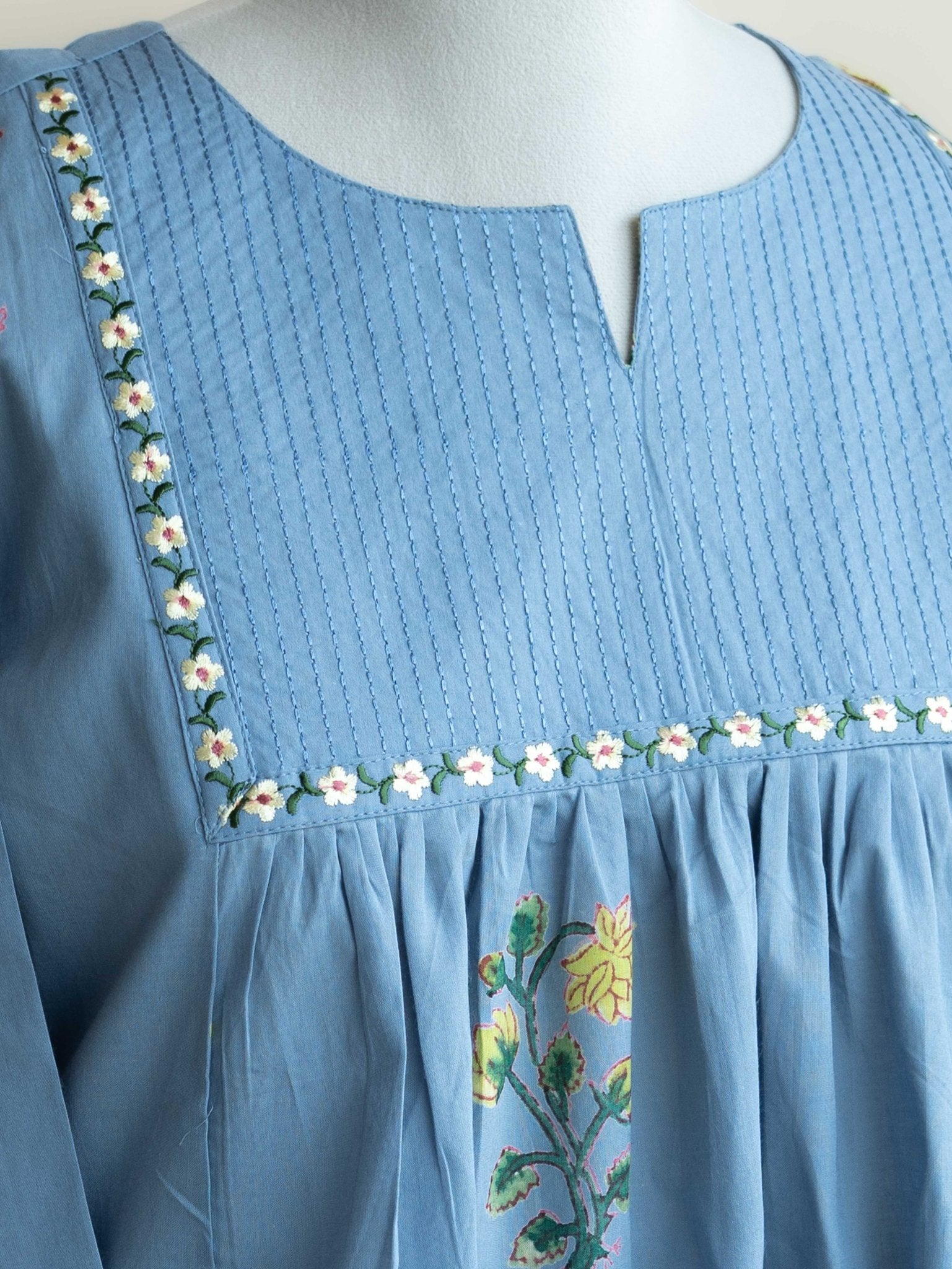 Nritya Cotton Block Printed Embroidered A - Line Kurta - AINA