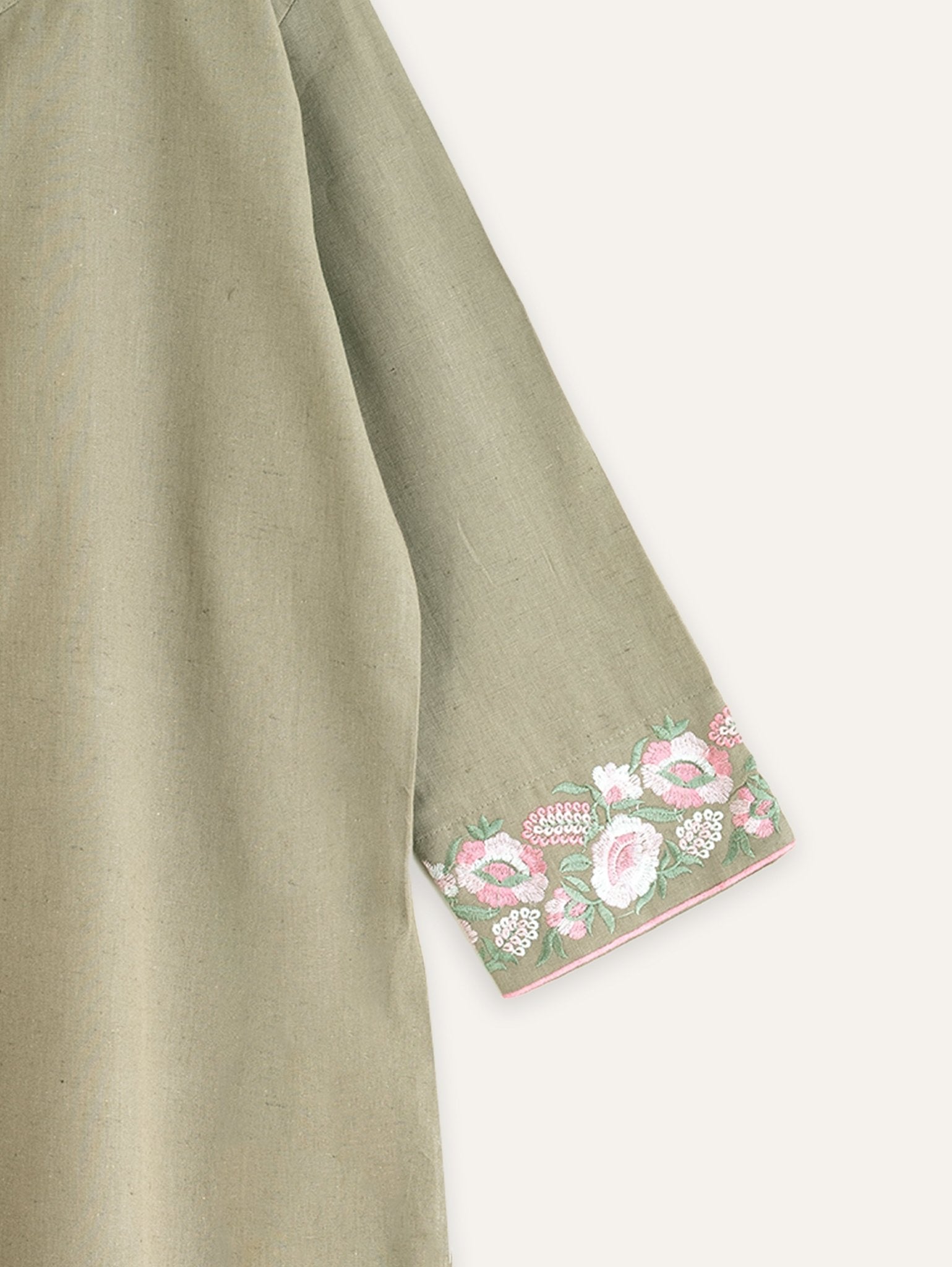 Parneet Cotton Flax Embroidered Straight Kurta - AINA