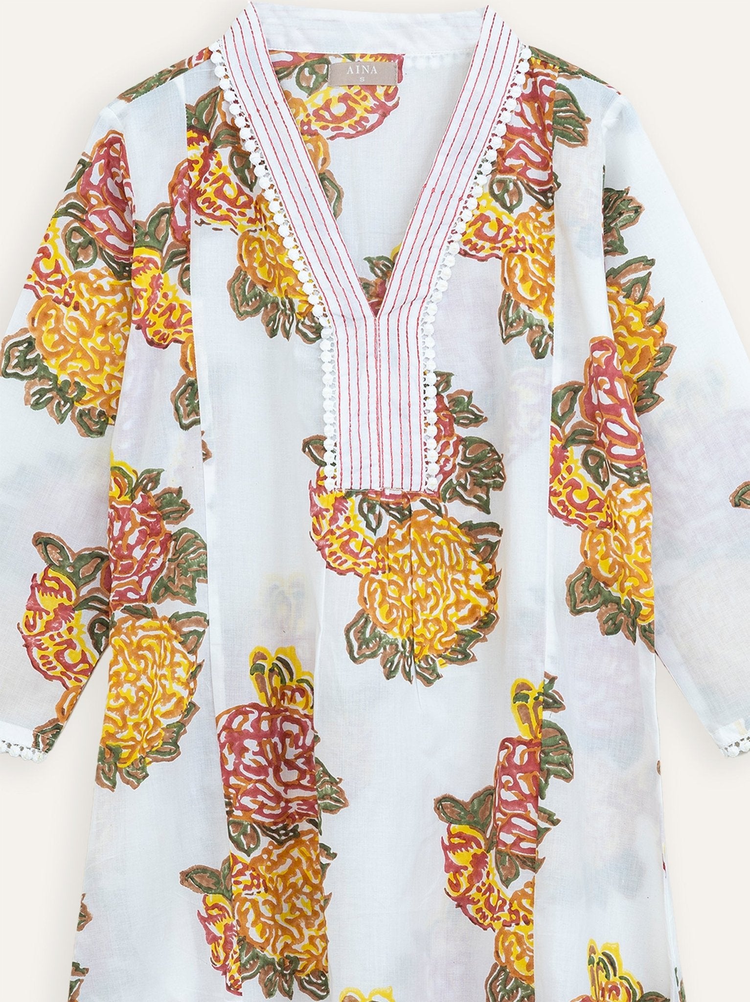 Pavithra Cotton Block Printed A Line Kurta - AINA