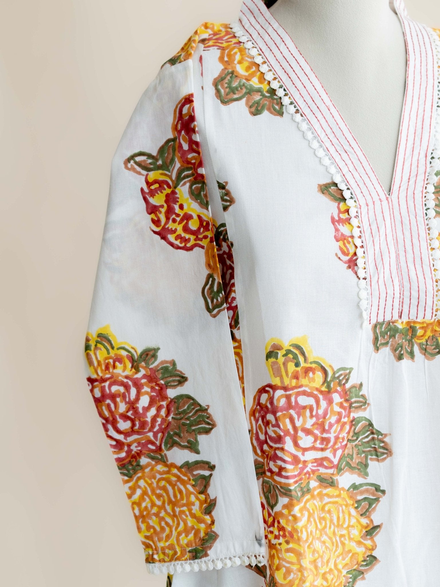 Pavithra Cotton Block Printed A Line Kurta - AINA