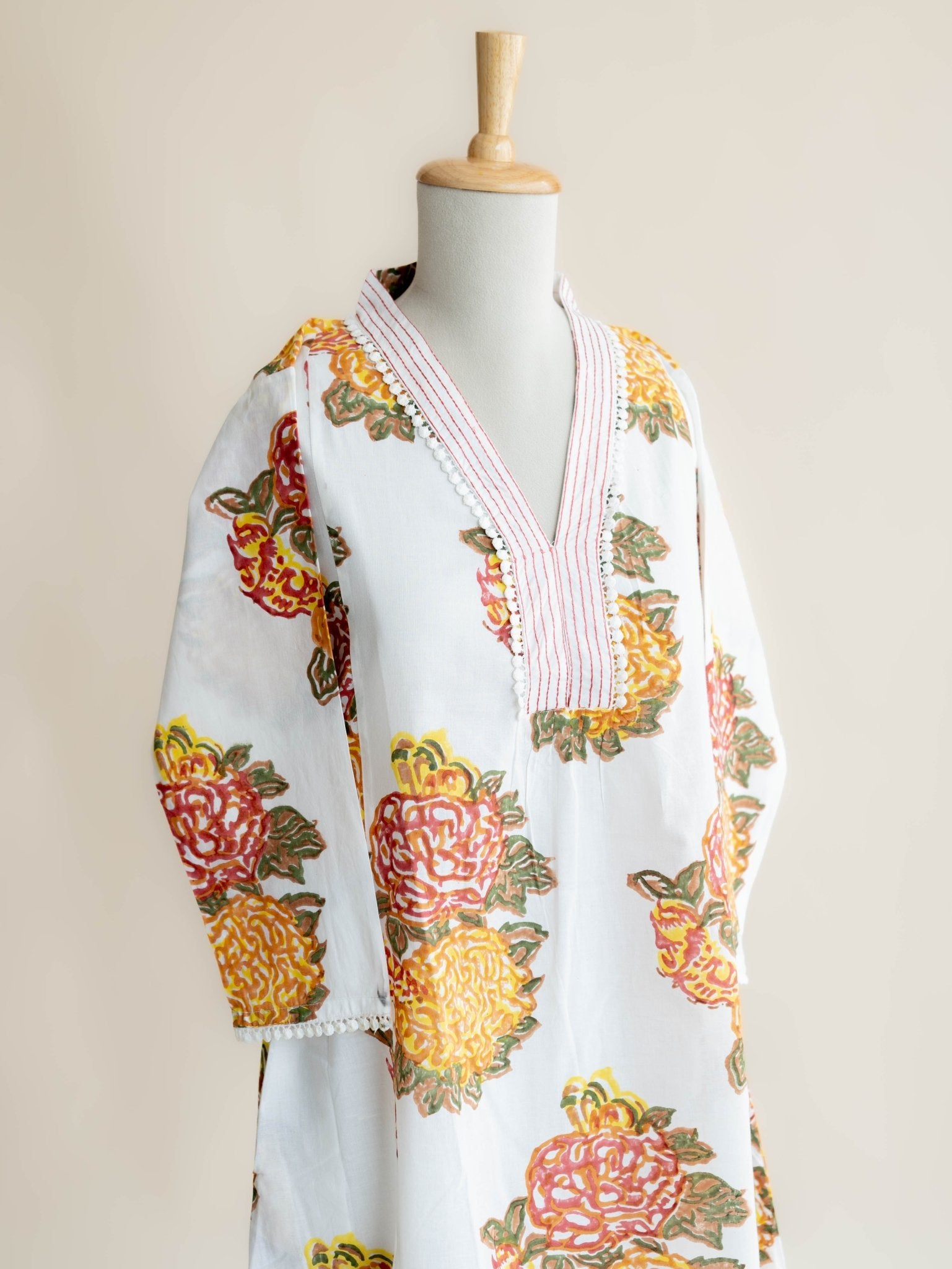 Pavithra Cotton Block Printed A Line Kurta - AINA