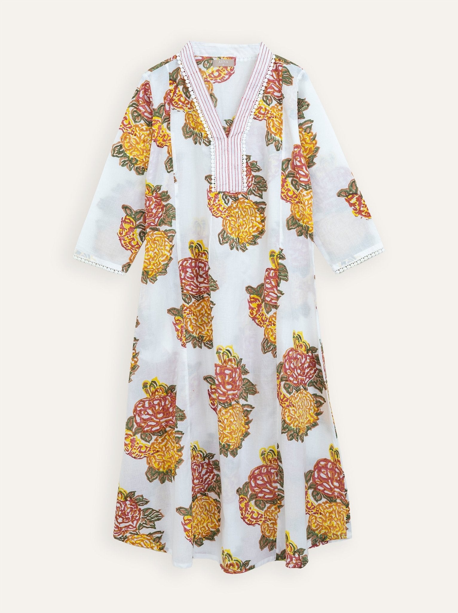 Pavithra Cotton Block Printed A Line Kurta - AINA