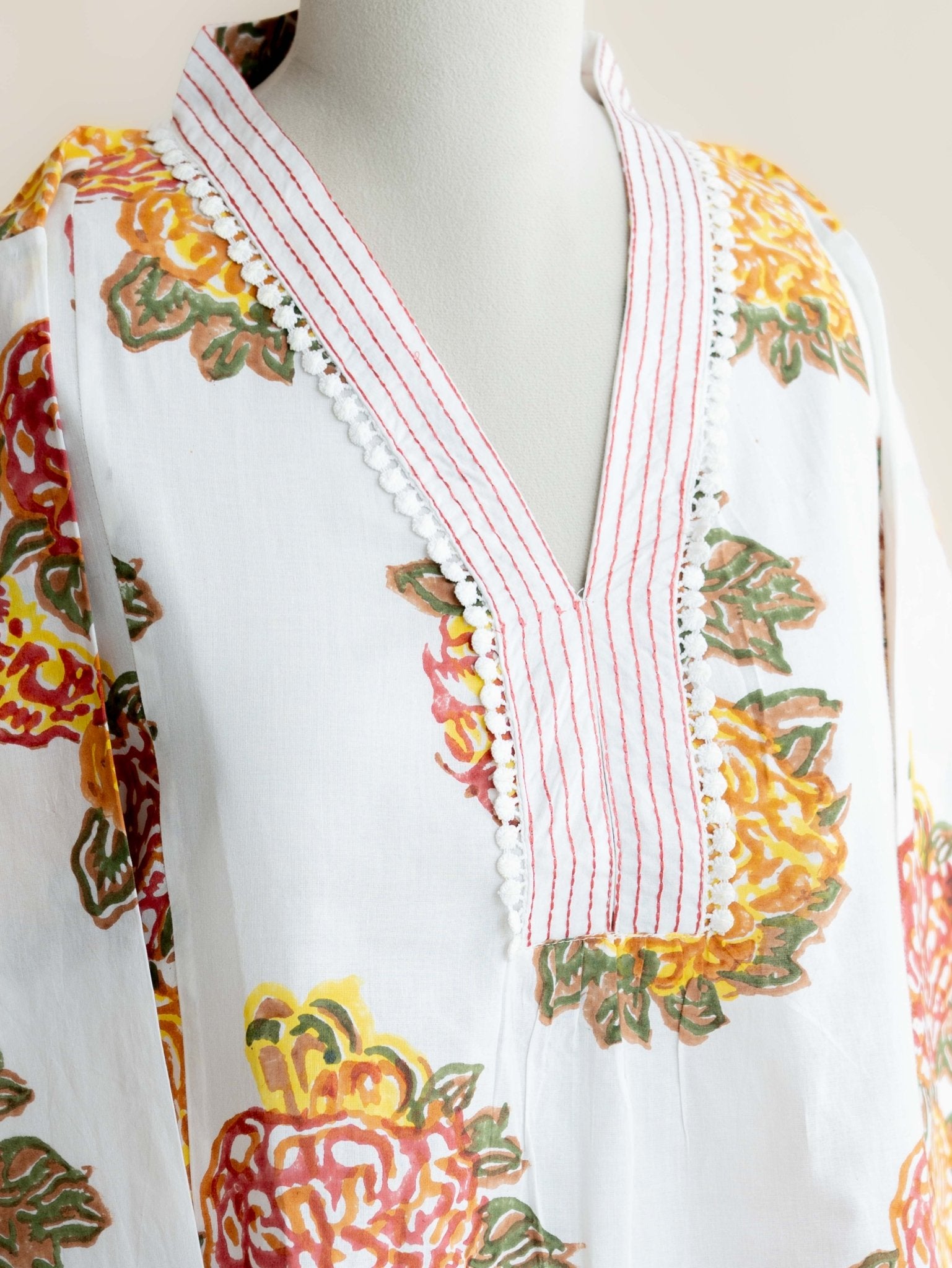 Pavithra Cotton Block Printed A Line Kurta - AINA
