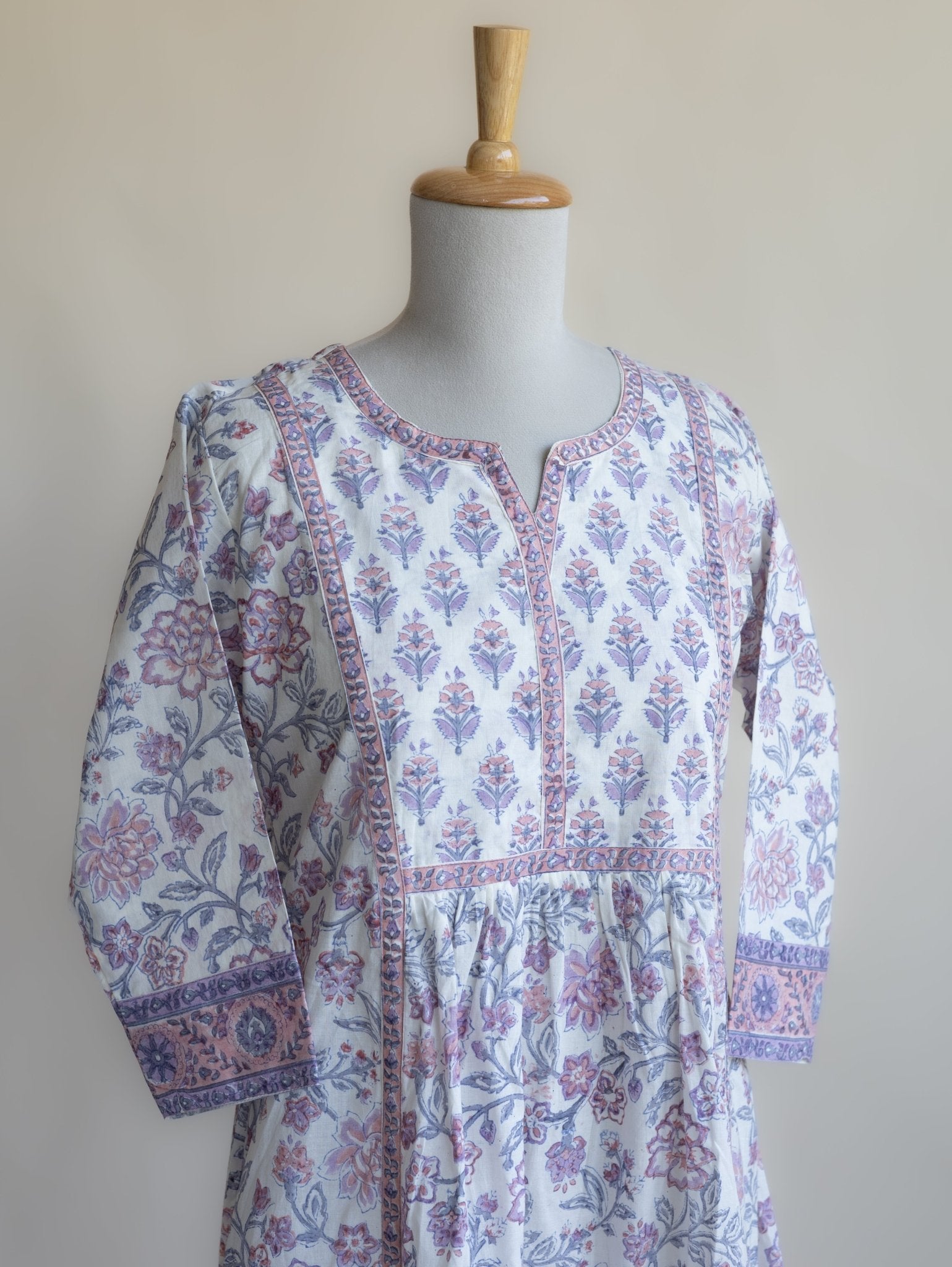 Preetha Cotton Block Printed A - Line Kurta - AINA
