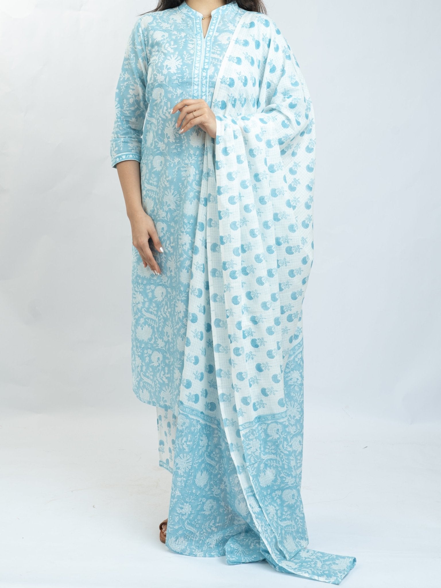 Radhwa Cotton Block Printed Straight Suit Set - AINA