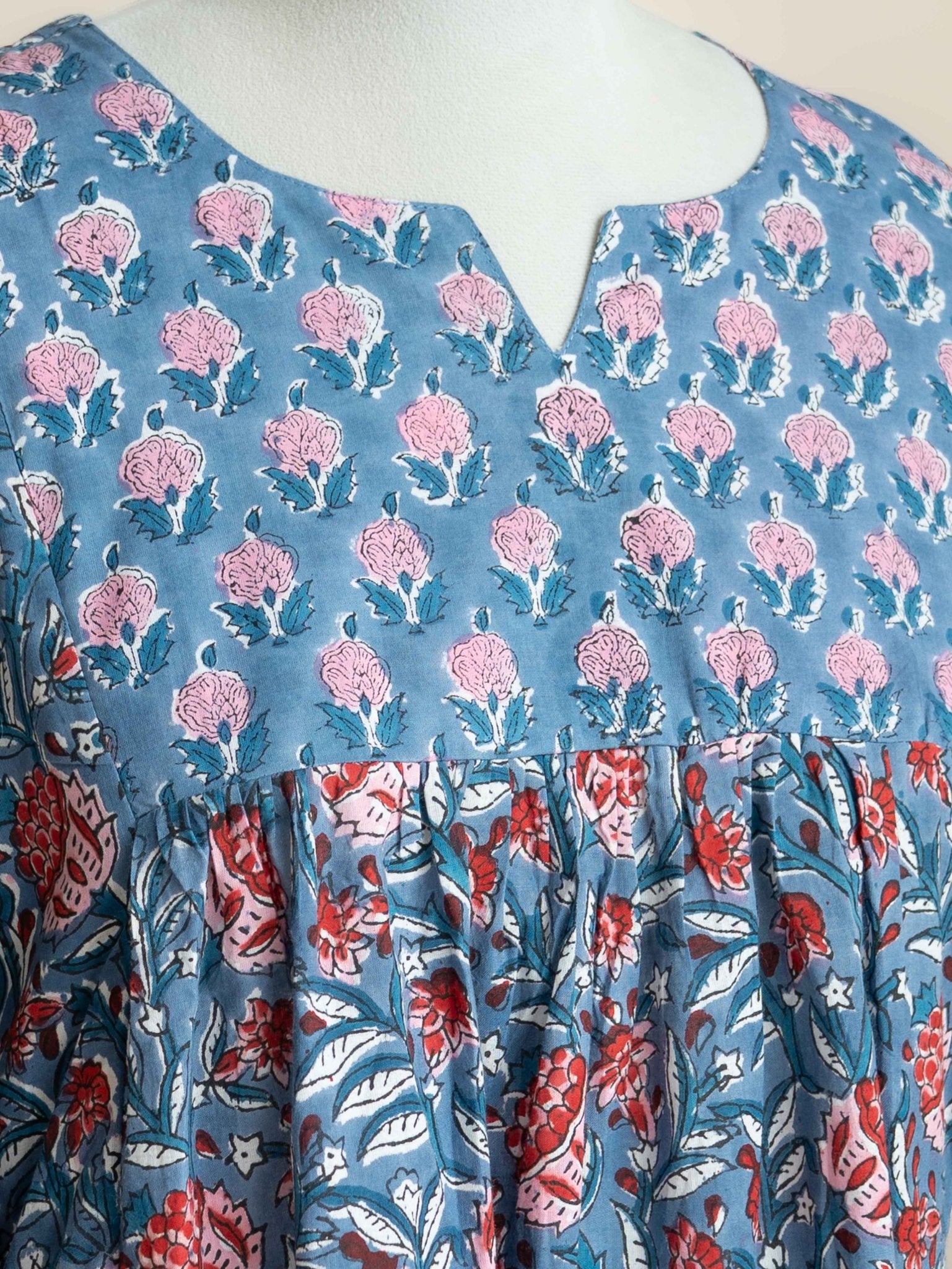 Raeza Cotton Block Printed A-Line Kurta - AINA