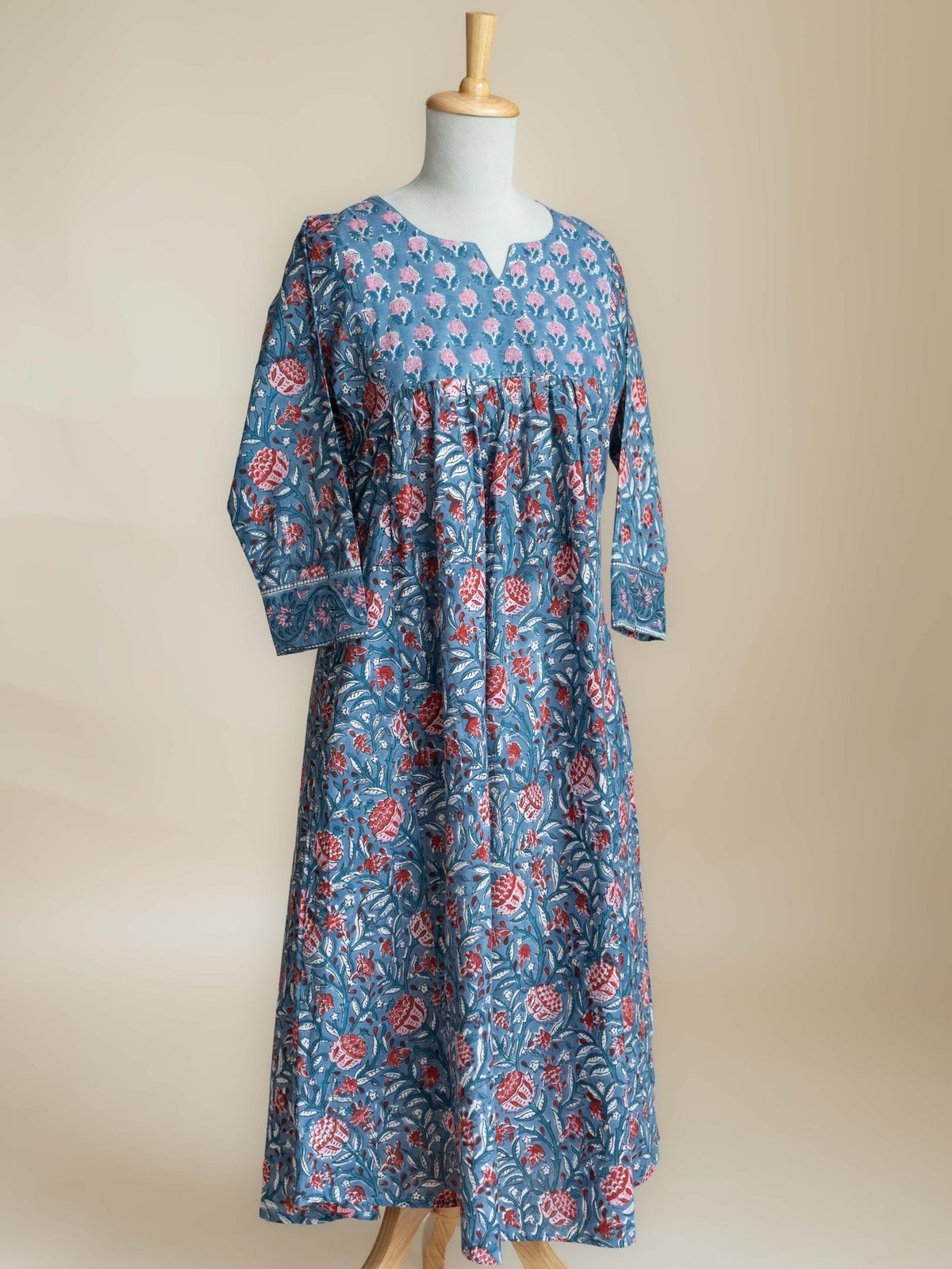 Raeza Cotton Block Printed A-Line Kurta - AINA