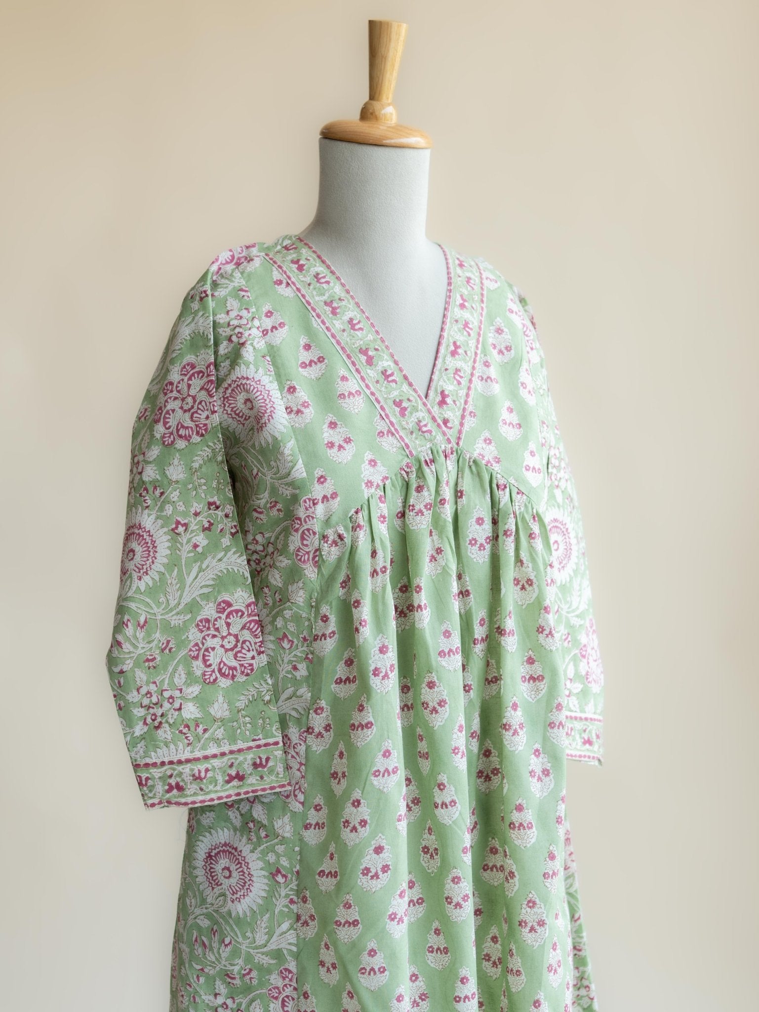 Raina Cotton Block Printed A - Line Kurta - AINA