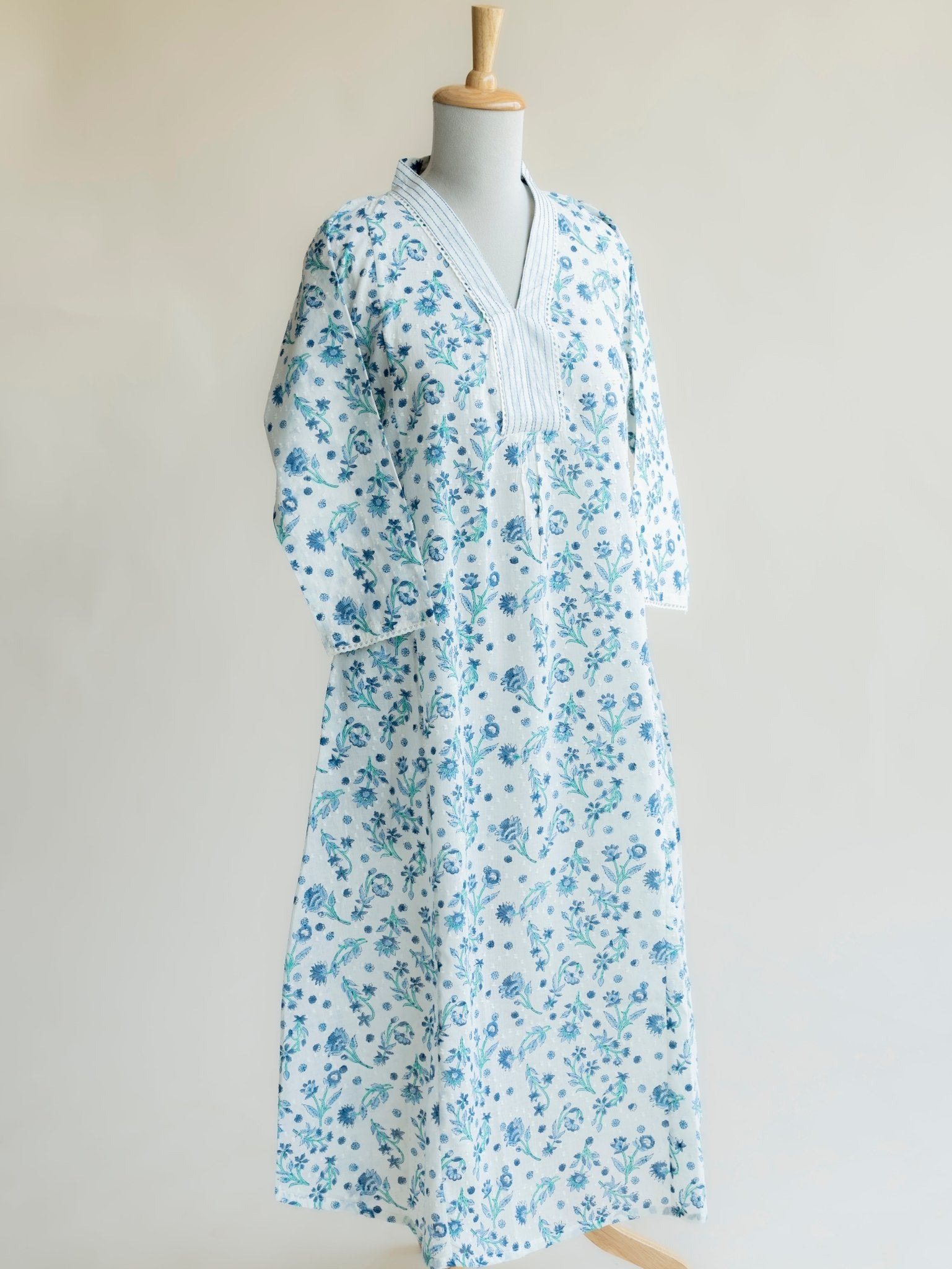 Raja Cotton Block Printed A Line Kurta - AINA