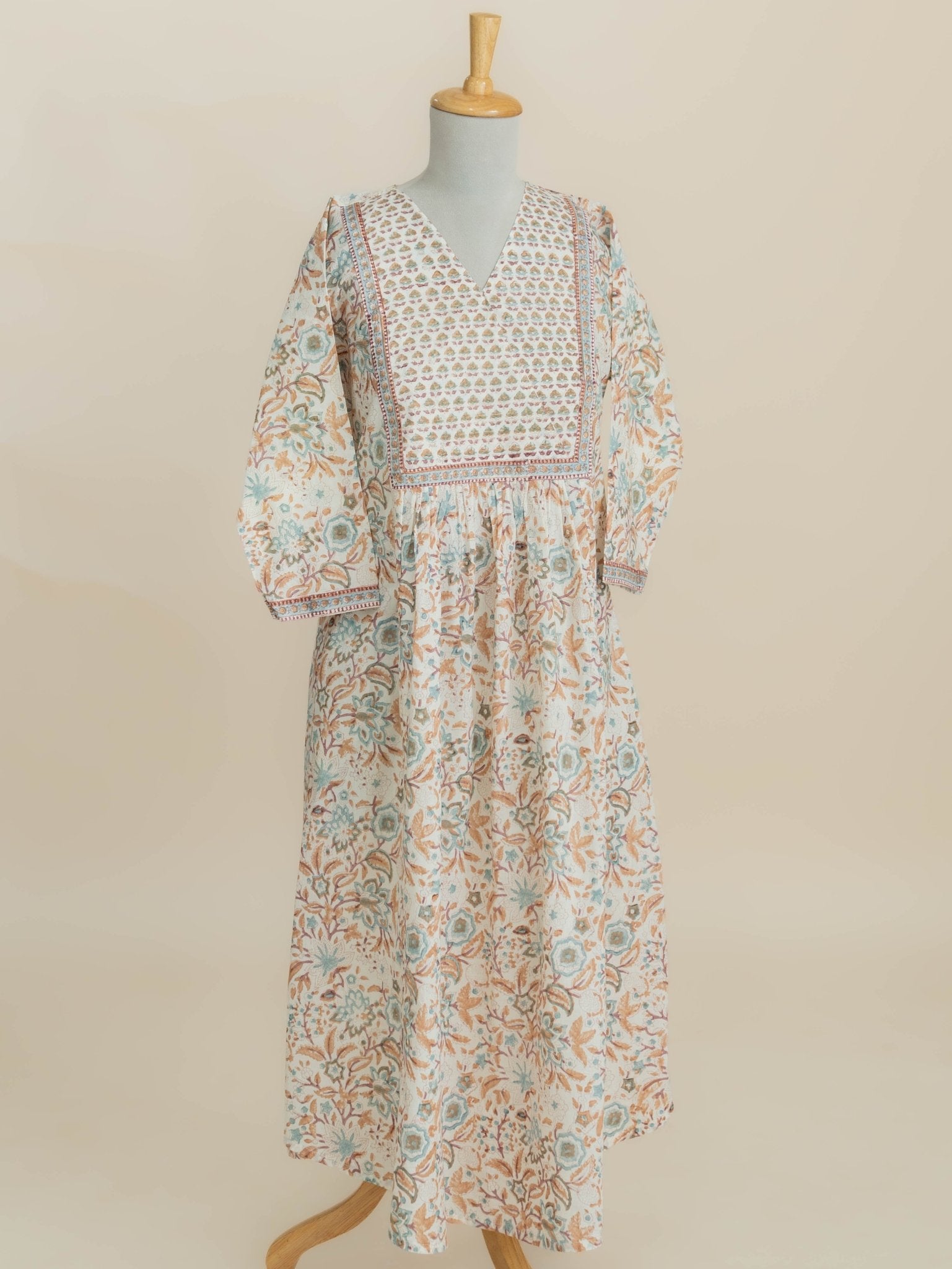 Raneem Cotton Block Printed A-Line Kurta - AINA