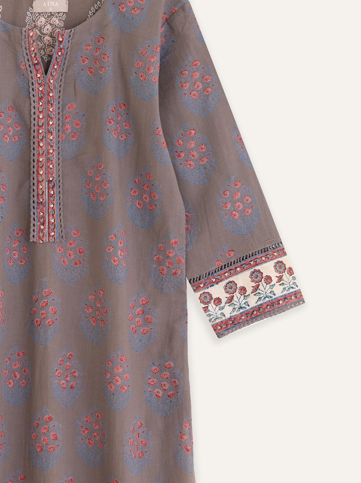 Rasha Cotton Block Printed Straight Kurta - AINA