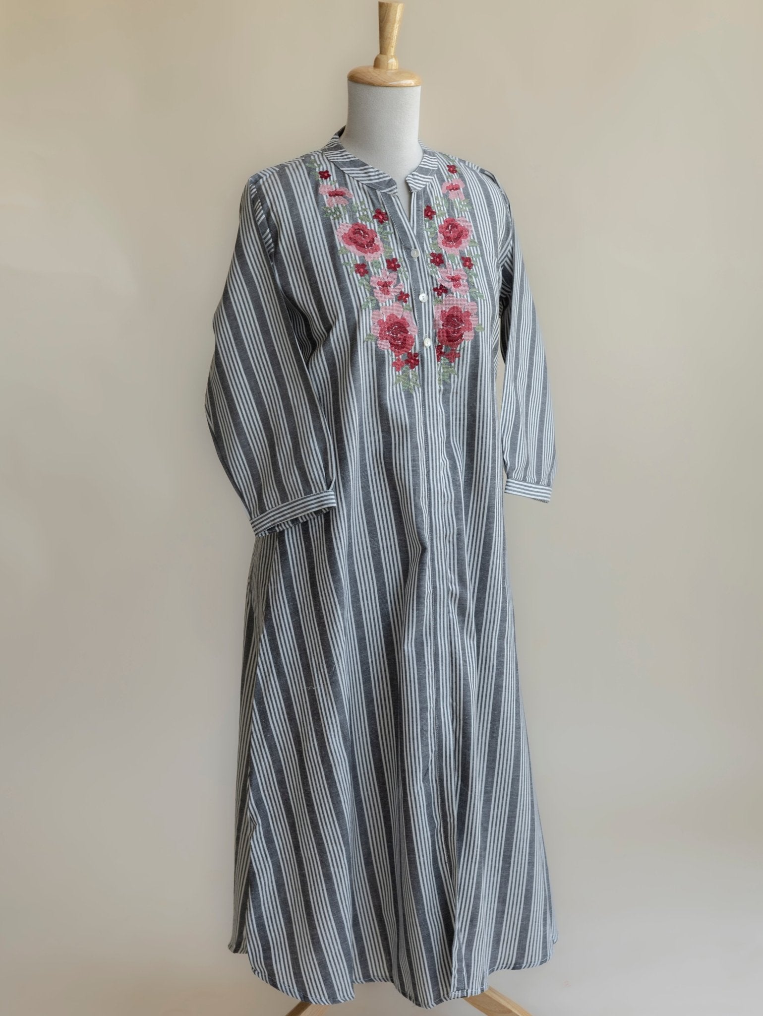 Raya Cotton Handloom Embroidered A - Line Kurta - AINA