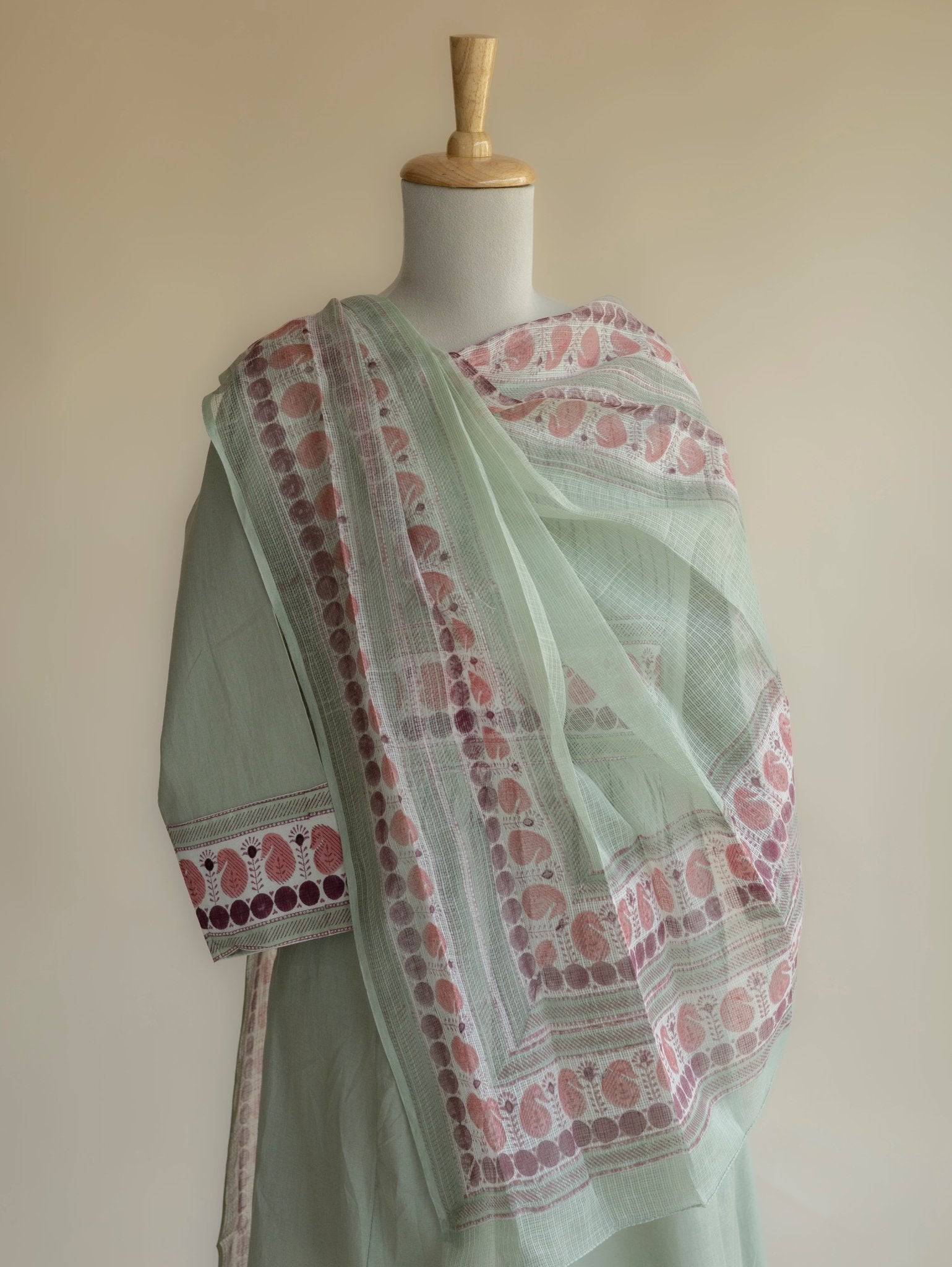 Rayasha Kota Doria Block Printed Dupatta - AINA