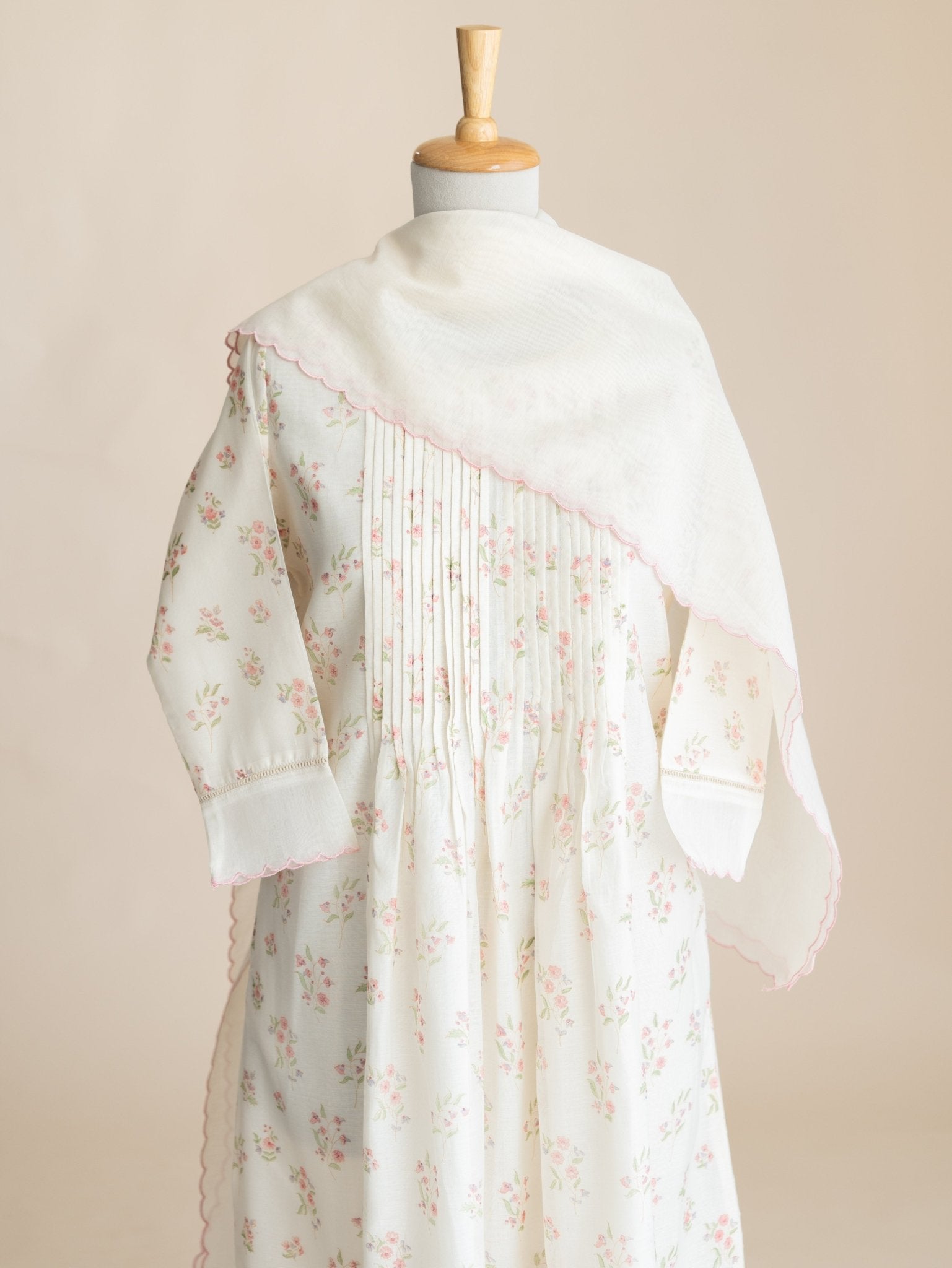 Rayna Chanderi Block Printed A - Line Suit Set - AINA