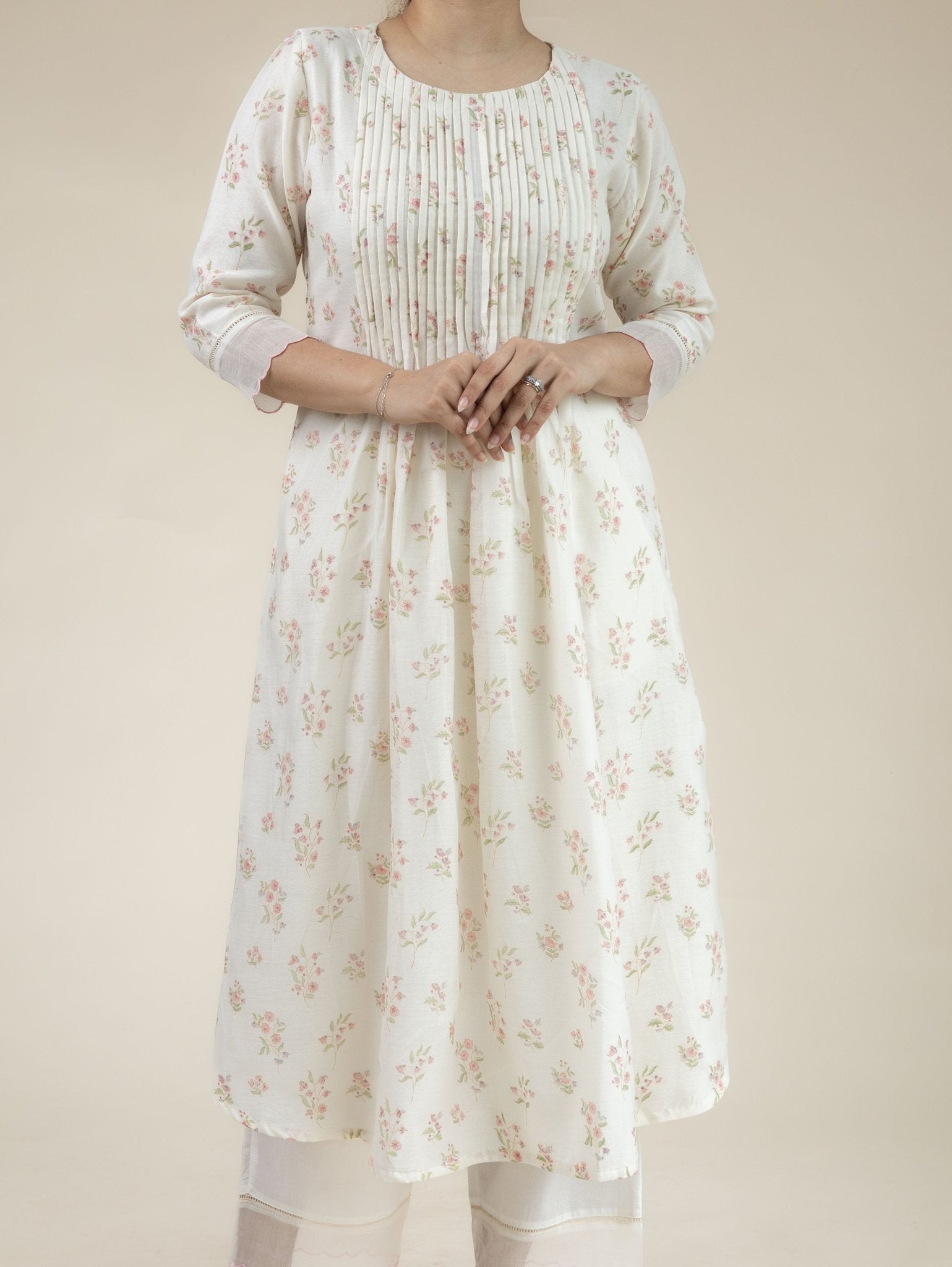 Rayna Chanderi Block Printed A - Line Suit Set - AINA