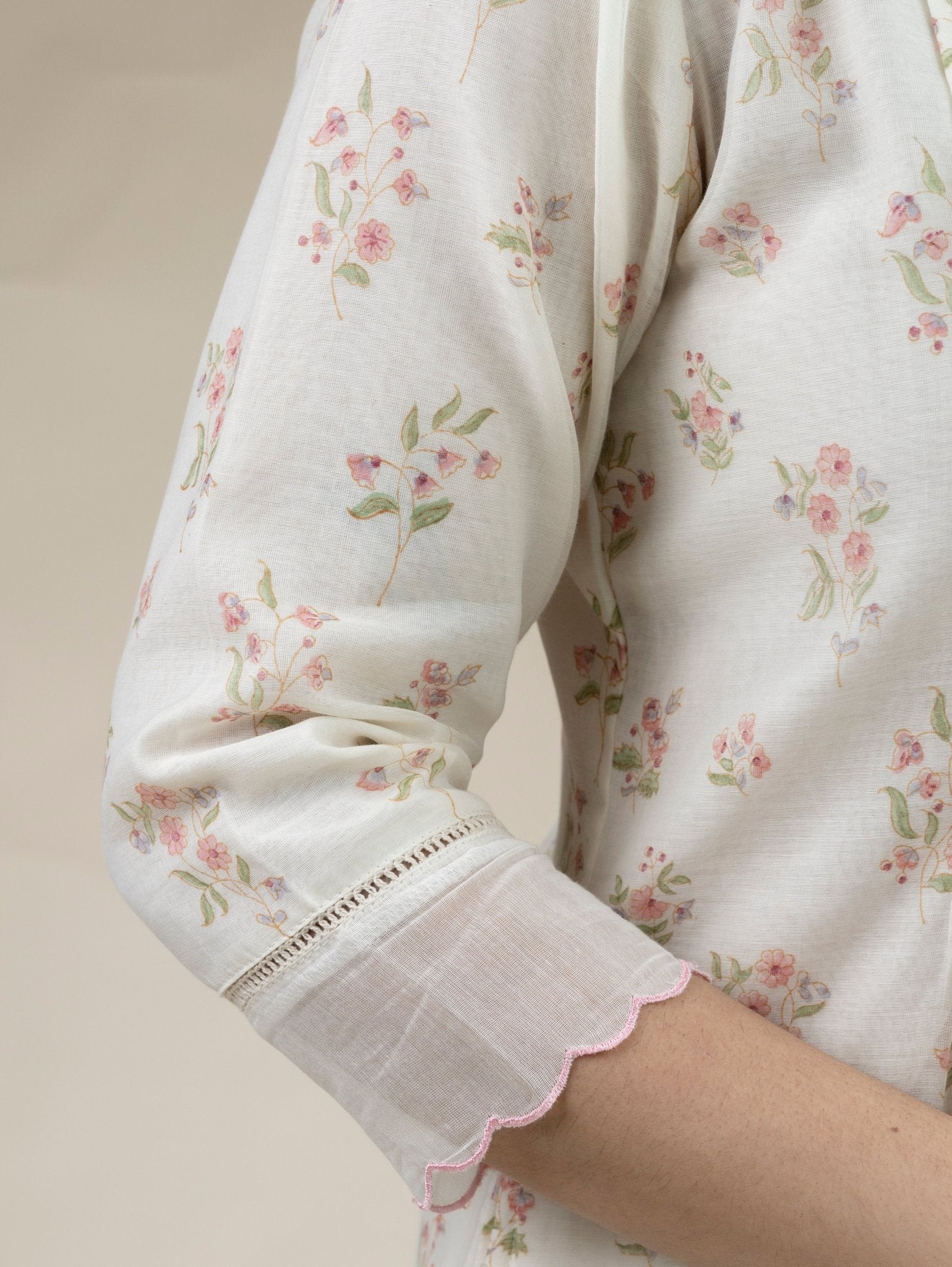 Rayna Chanderi Block Printed A - Line Suit Set - AINA