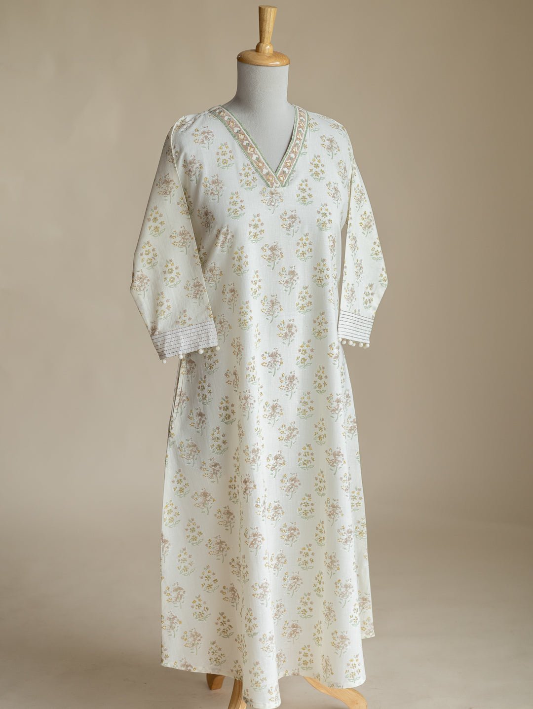 Rayna Cotton Block Printed A-Line Kurta - AINA