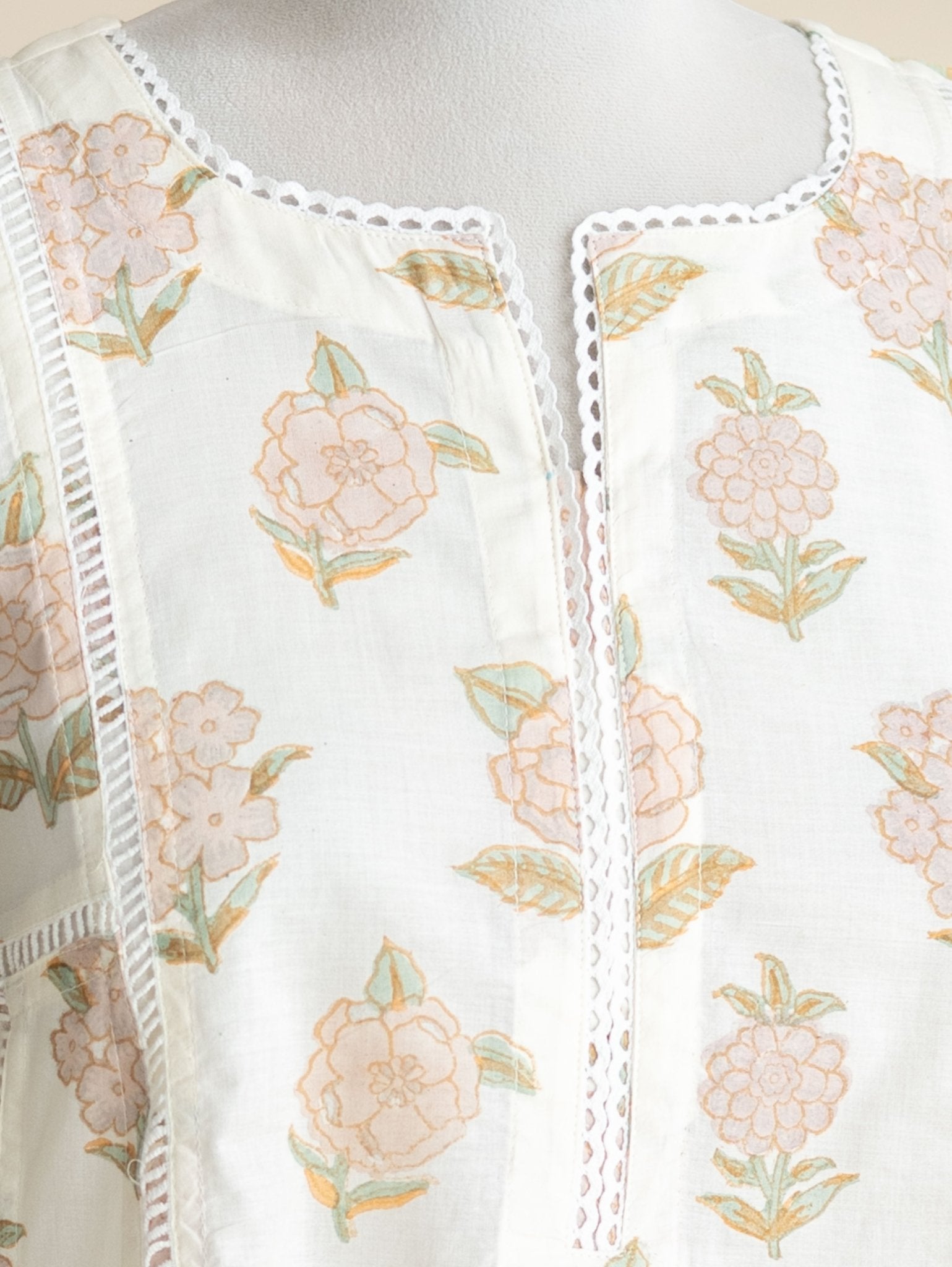 Razmi Cotton Block Printed A-Line Kurta - AINA