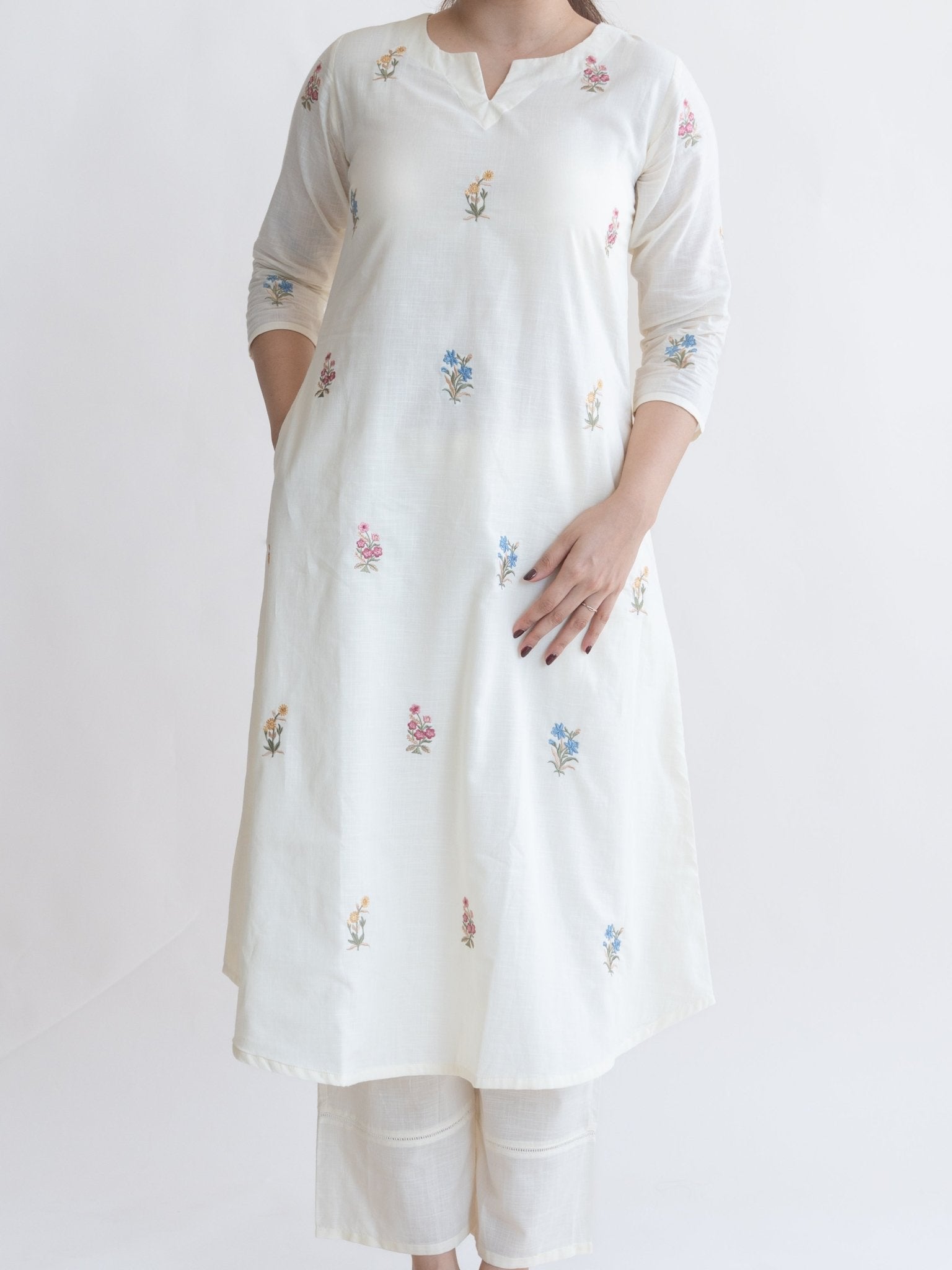 Reem Cotton Embroidered A - Line Suit Set - AINA