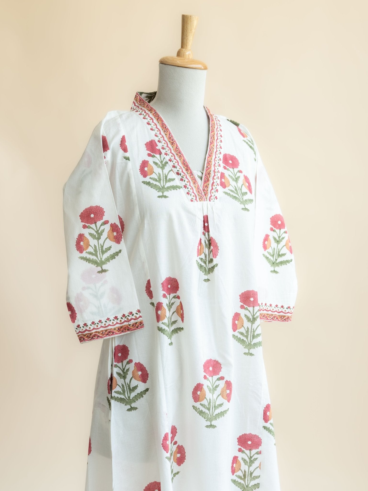 Reena Cotton Block Printed A - Line Kurta - AINA