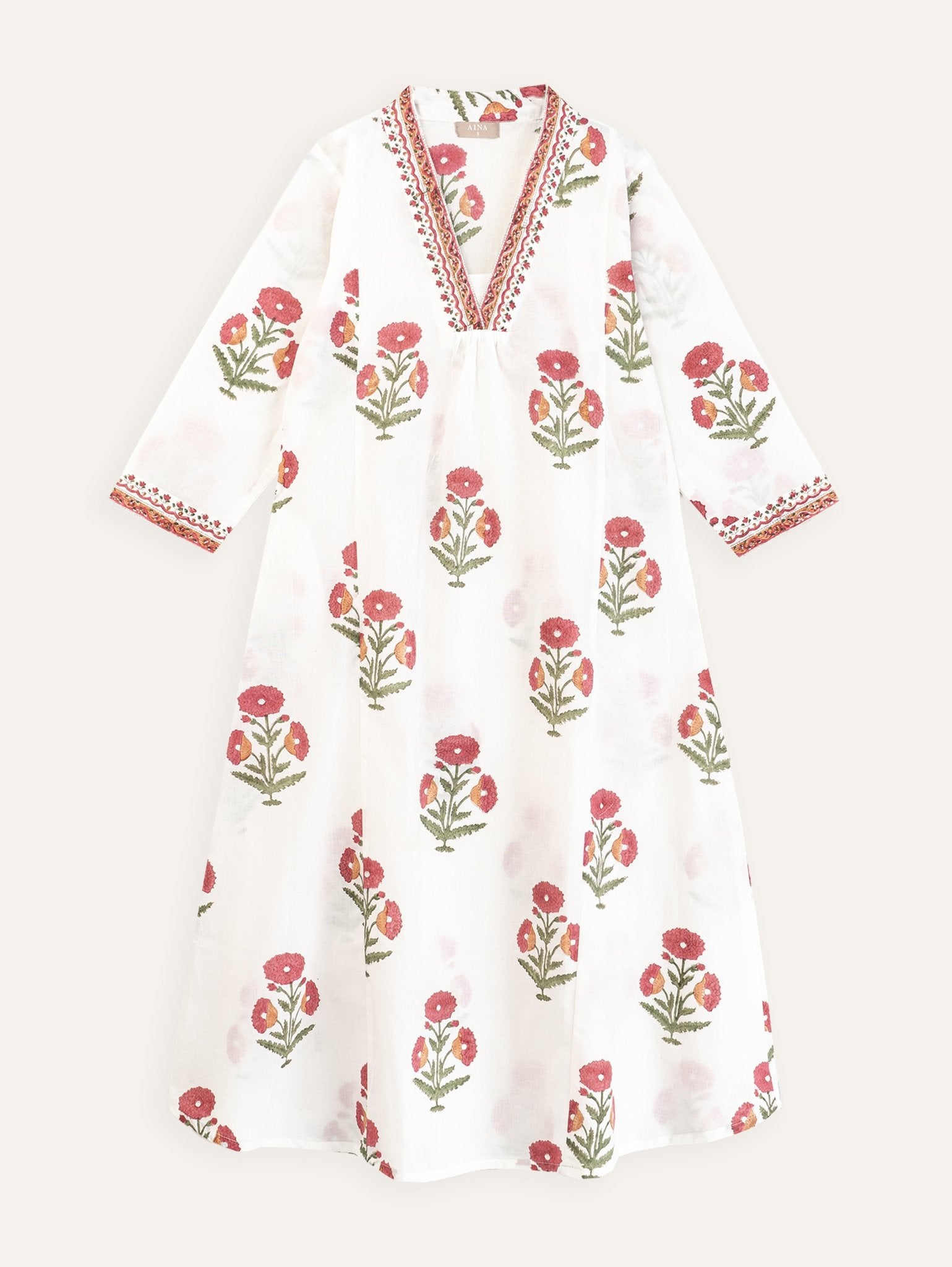 Reena Cotton Block Printed A - Line Kurta - AINA