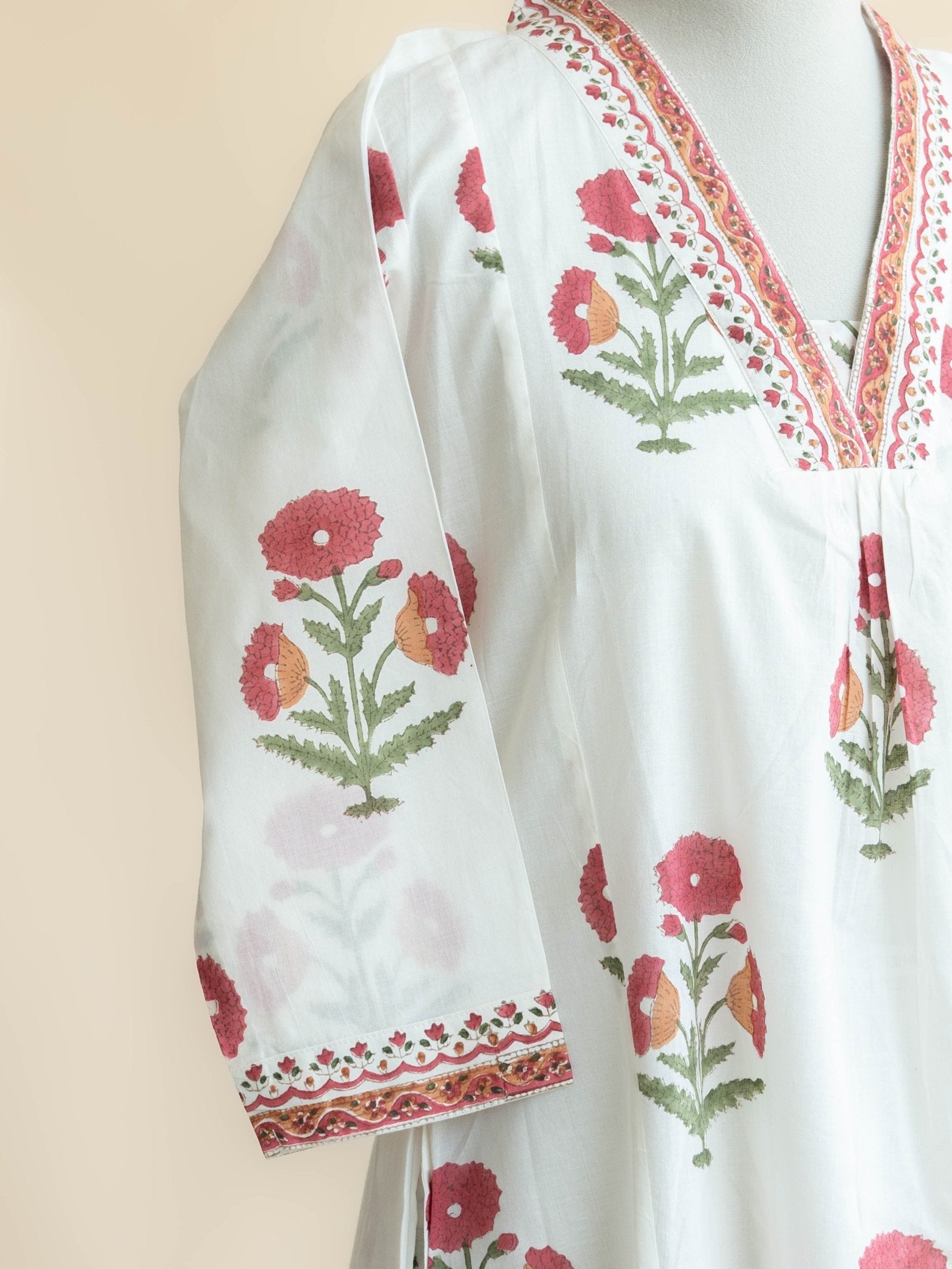Reena Cotton Block Printed A - Line Kurta - AINA
