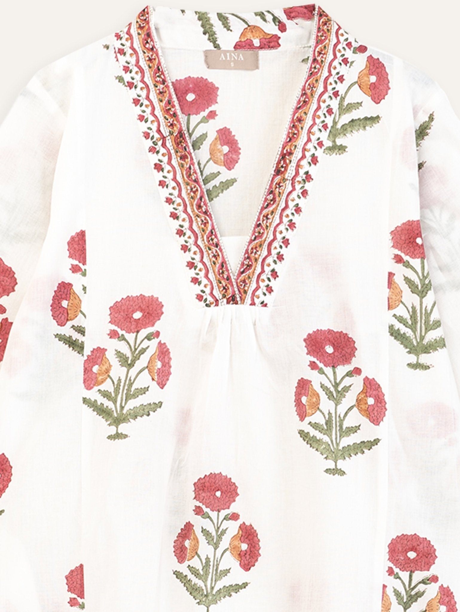 Reena Cotton Block Printed A - Line Kurta - AINA