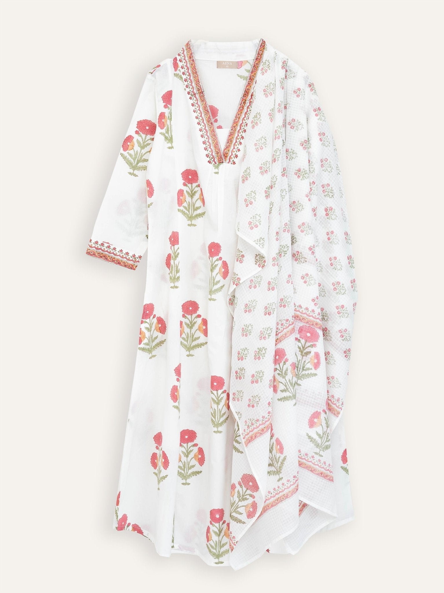 Reena Kota Doria Block Printed Dupatta - AINA