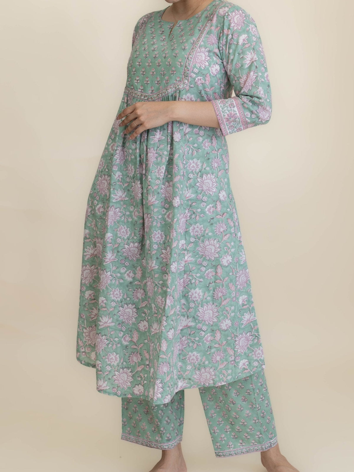Rehma Cotton Block Printed A-Line 2 Piece Set - AINA