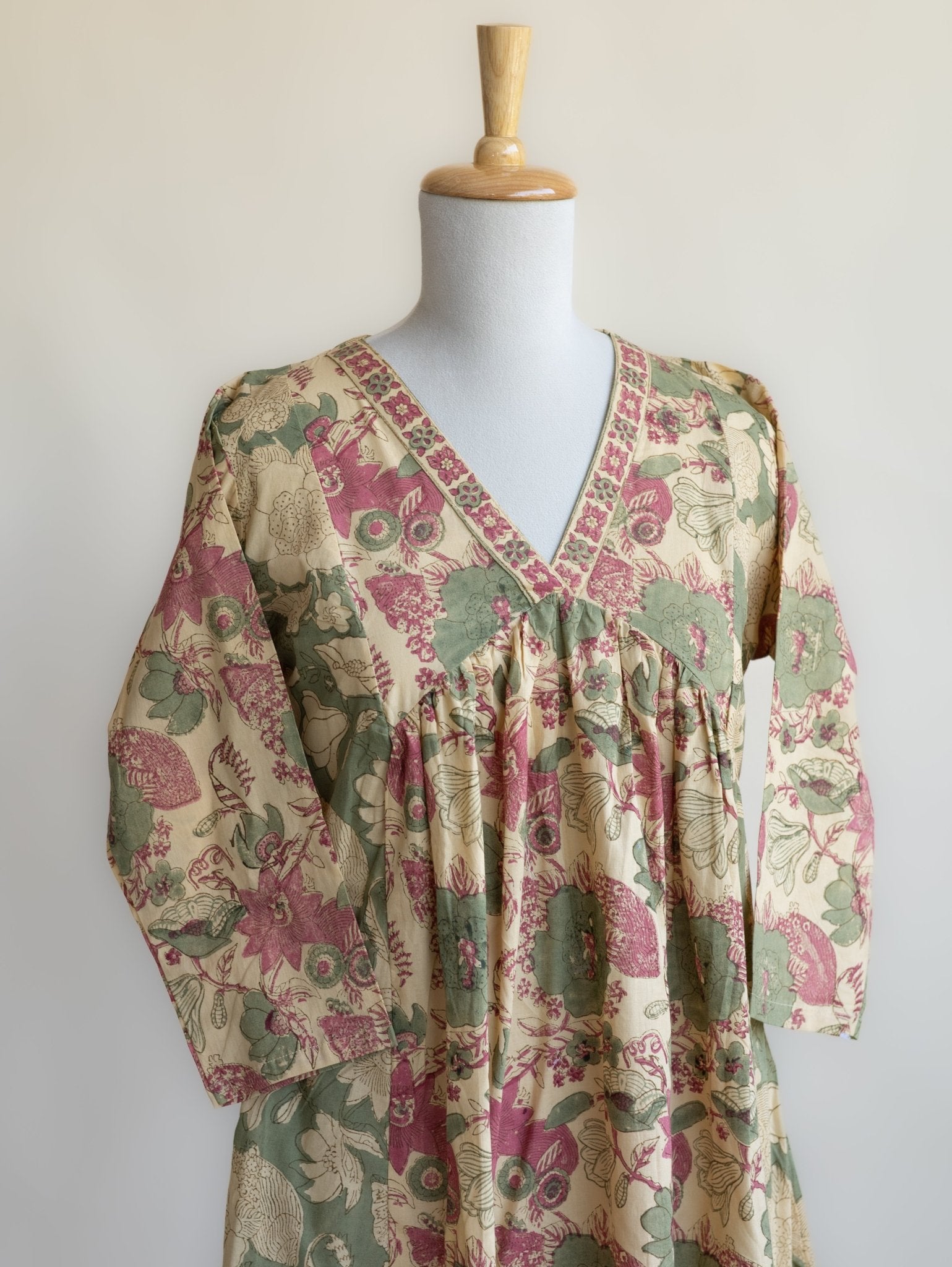 Rehnal Cotton Block Printed A - Line Kurta - AINA