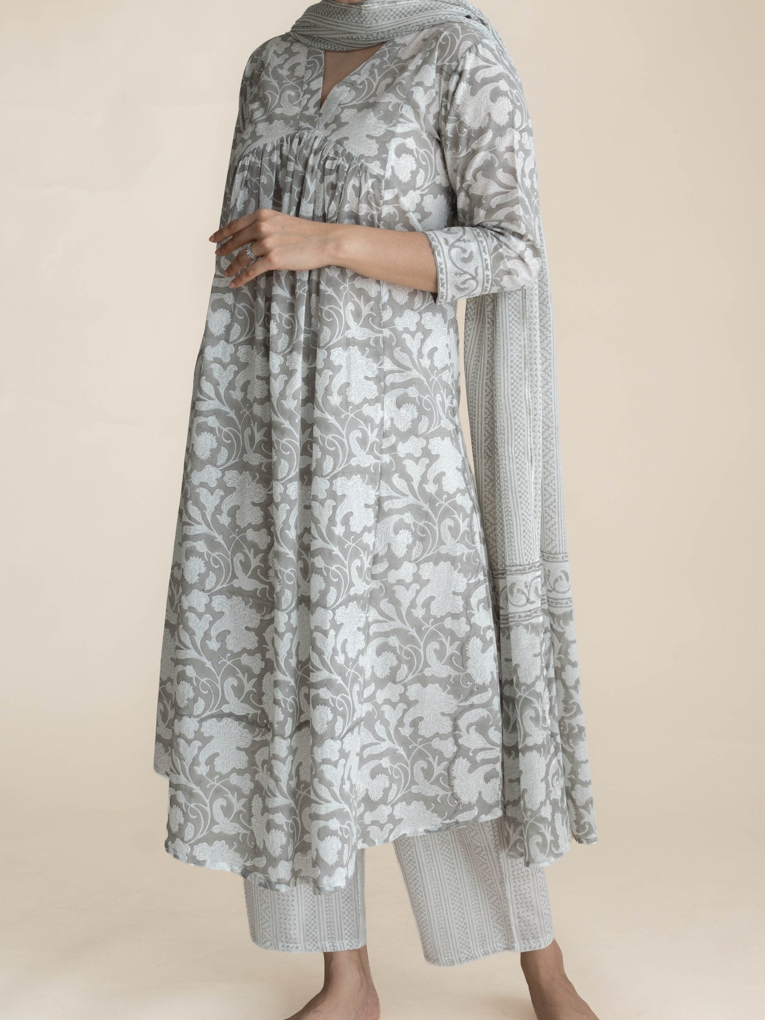 Remina Cotton Block Printed A-Line Suit Set - AINA