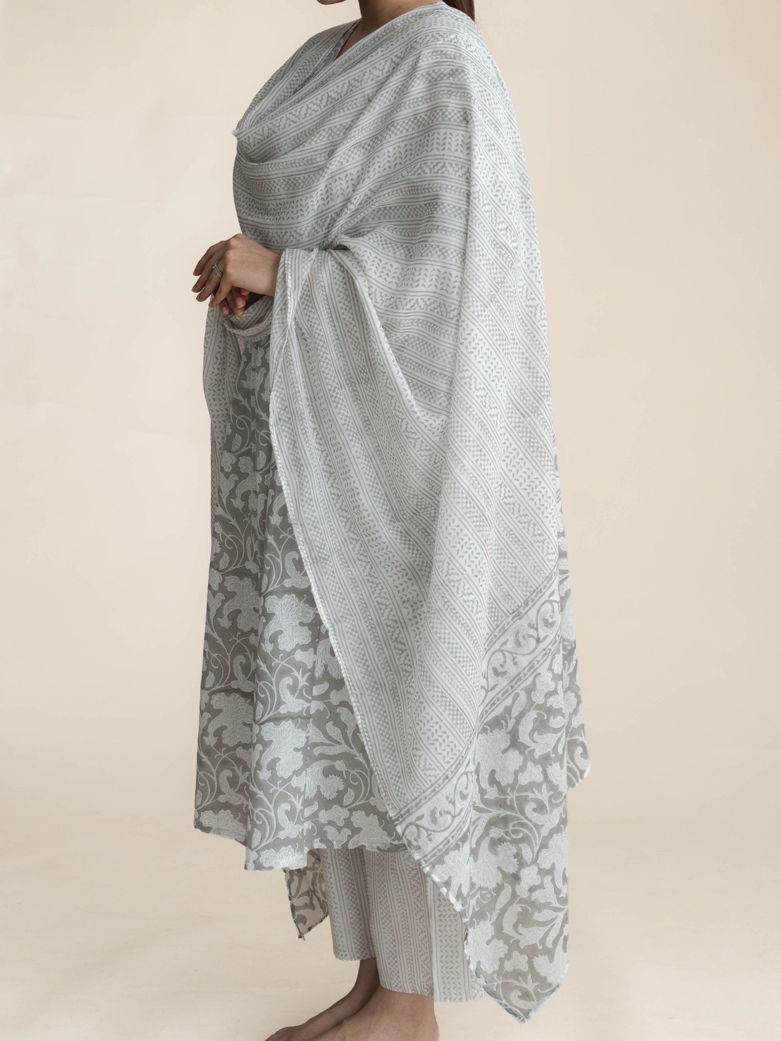 Remina Cotton Block Printed A-Line Suit Set - AINA